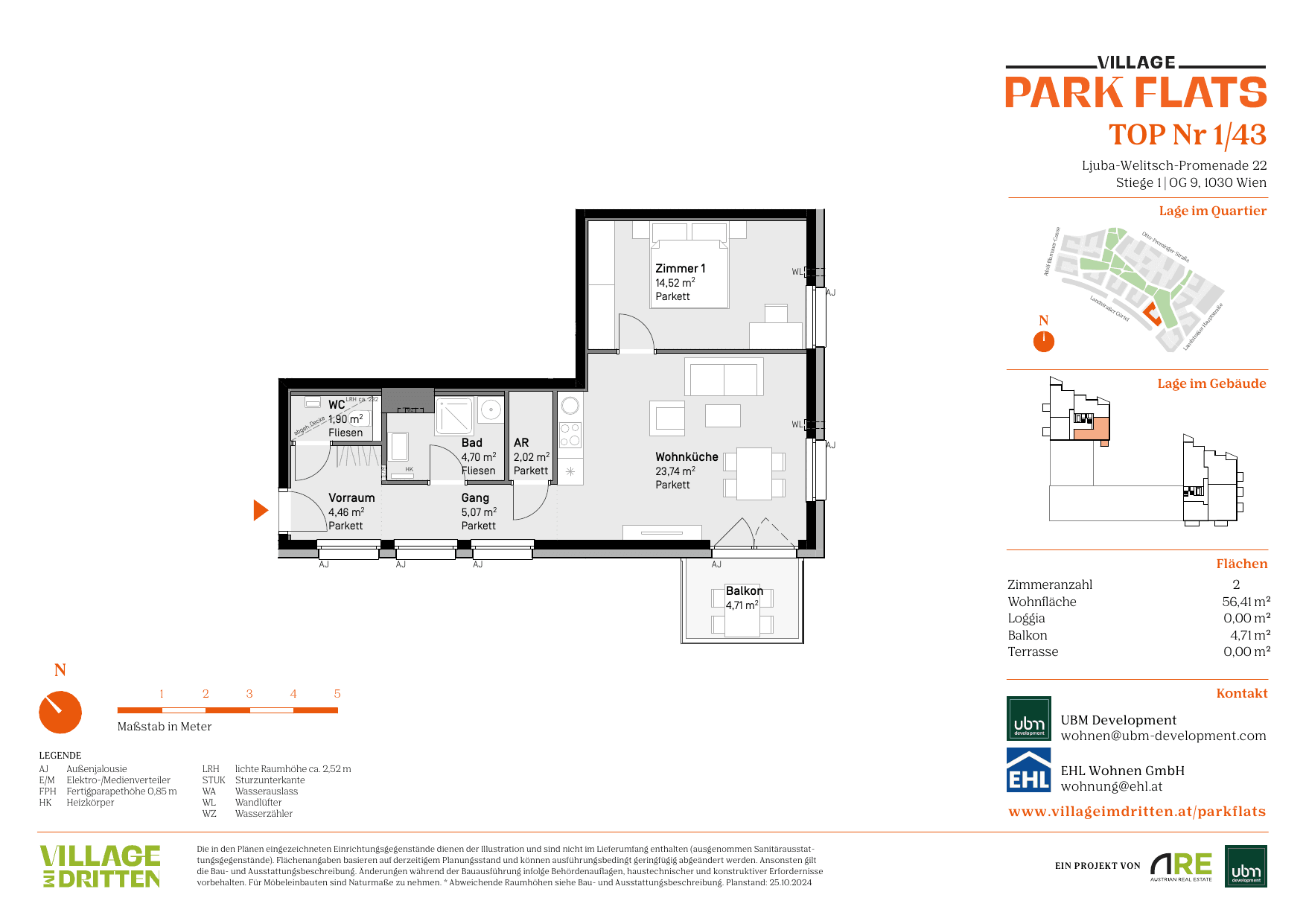 Grundriss Top 1/43 — Park Flats — 2 Zimmer — 56,4 m² — 9th floor — Grundriss 1/2