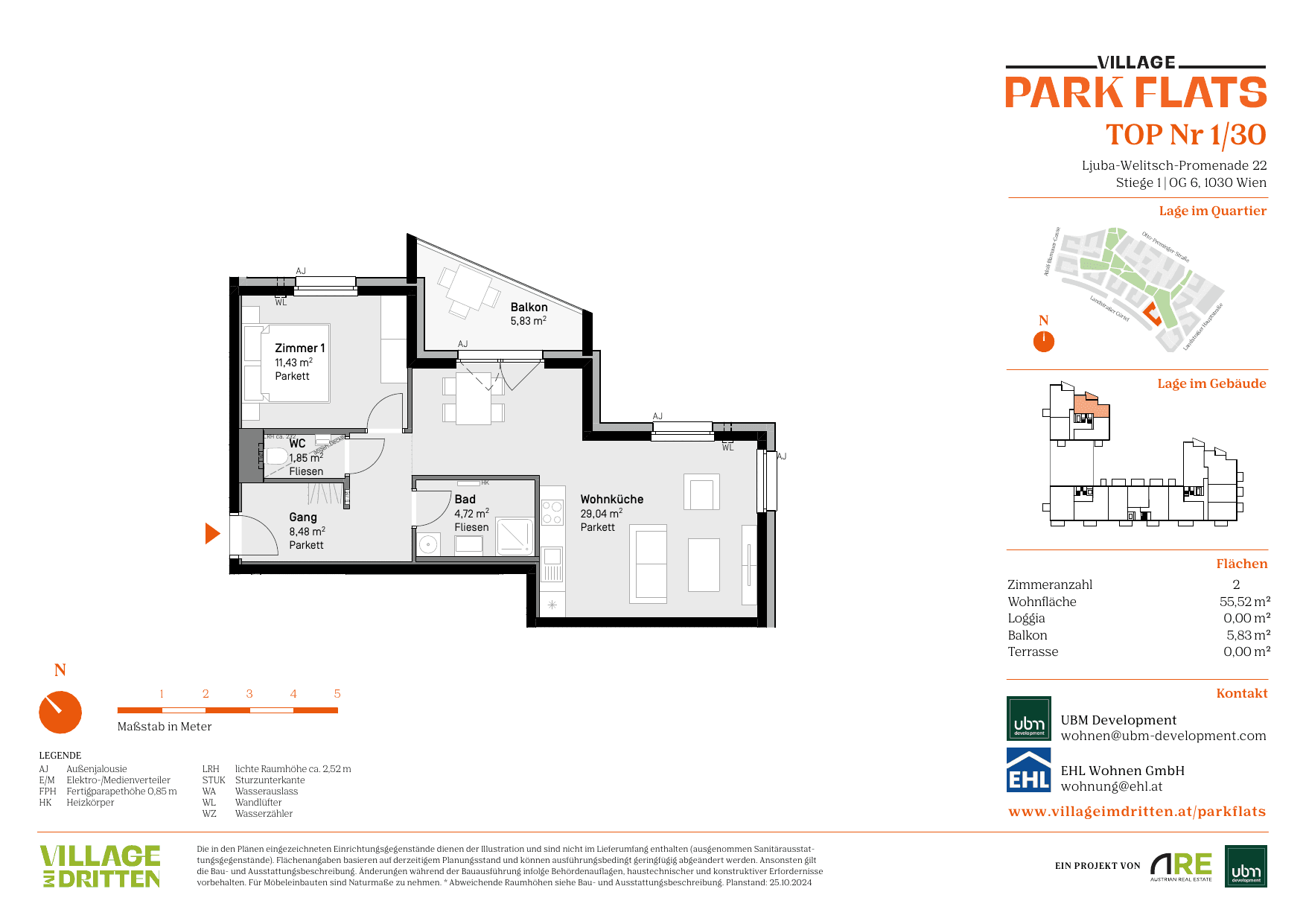 Grundriss Top 1/30 — Park Flats — 2 Zimmer — 55,5 m² — 6th floor