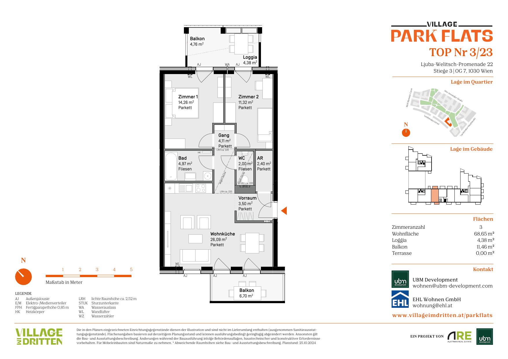 Grundriss Top 3/23 — Park Flats — 3 Zimmer — 68,7 m² — 7th floor