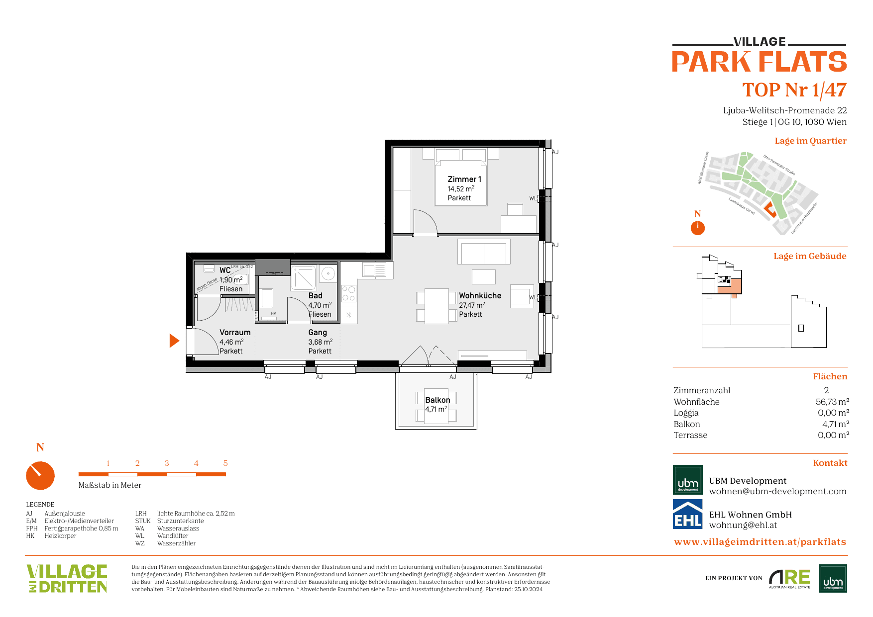 Grundriss Top 1/47 — Park Flats — 2 Zimmer — 56,7 m² — 10th floor