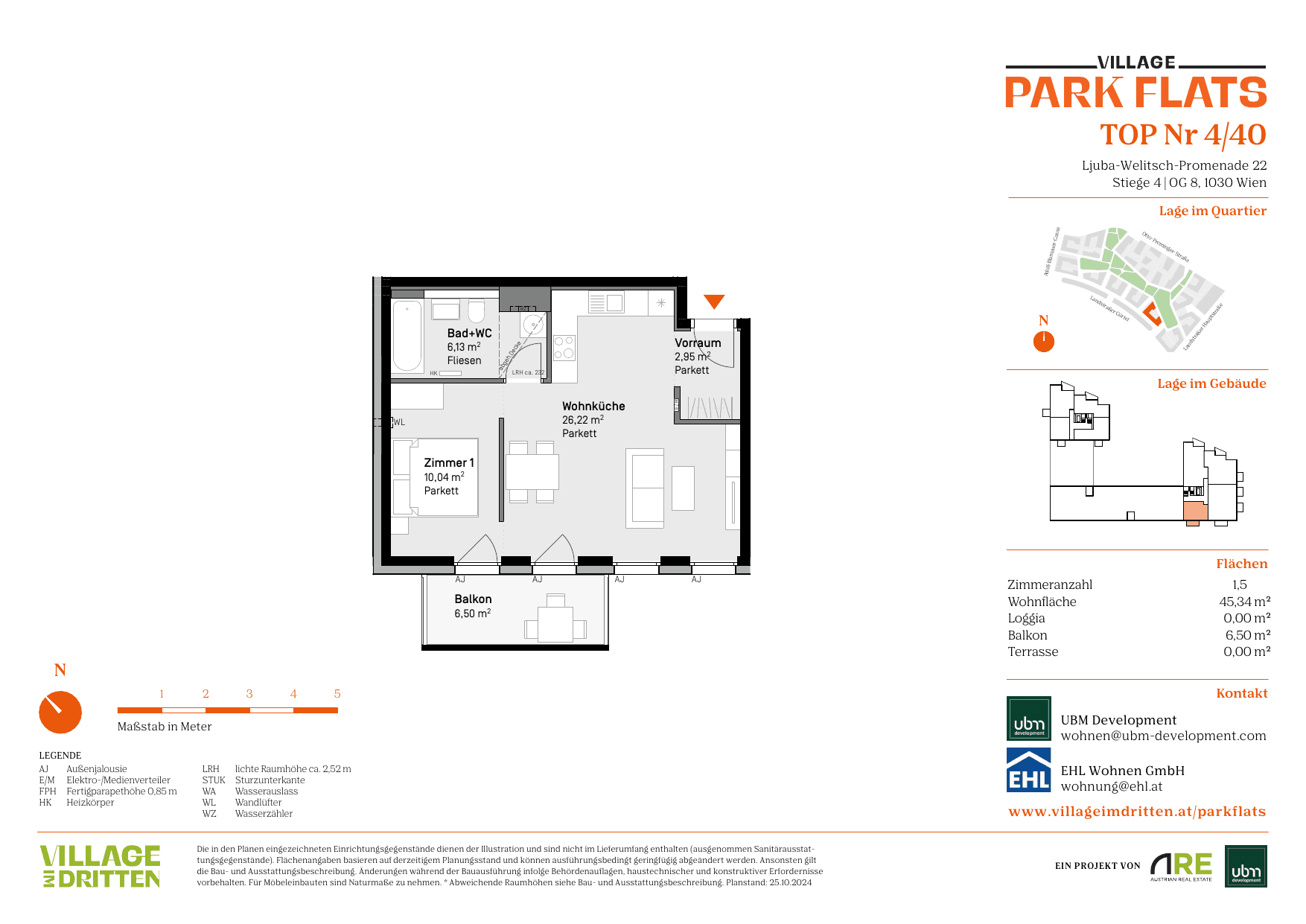 Grundriss Top 4/40 — Park Flats — 1.5 Zimmer — 45,3 m² — 8th floor — Grundriss 1/2