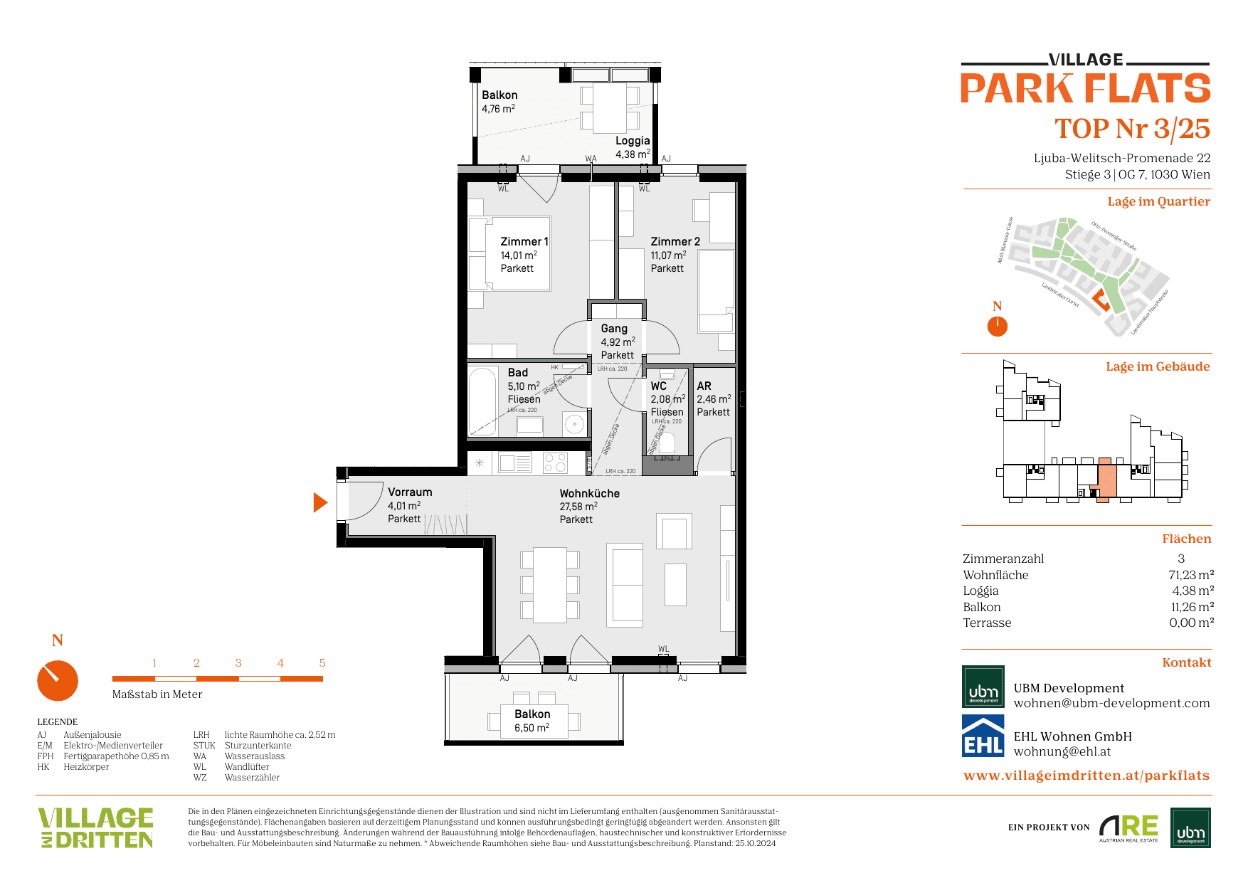 Grundriss Top 3/25 — Park Flats — 3 Zimmer — 71,2 m² — 7th floor
