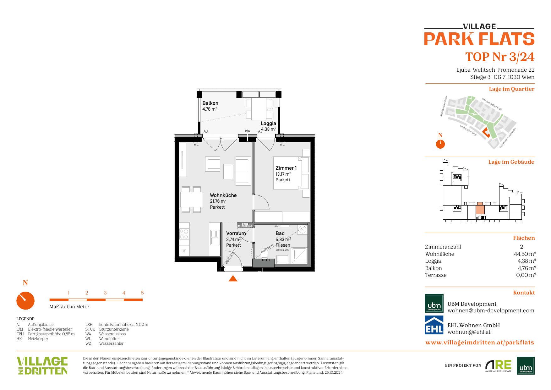 Grundriss Top 3/24 — Park Flats — 2 Zimmer — 44,5 m² — 7th floor