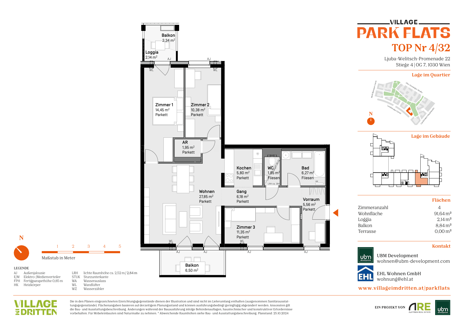 Grundriss Top 4/32 — Park Flats — 4 Zimmer — 91,6 m² — 7th floor — Grundriss 1/2