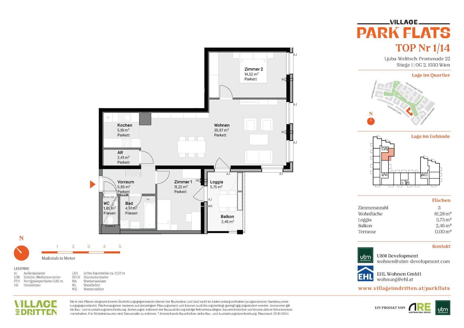 Grundriss Top 1/14 — Park Flats — 3 Zimmer — 81,3 m² — 2nd floor
