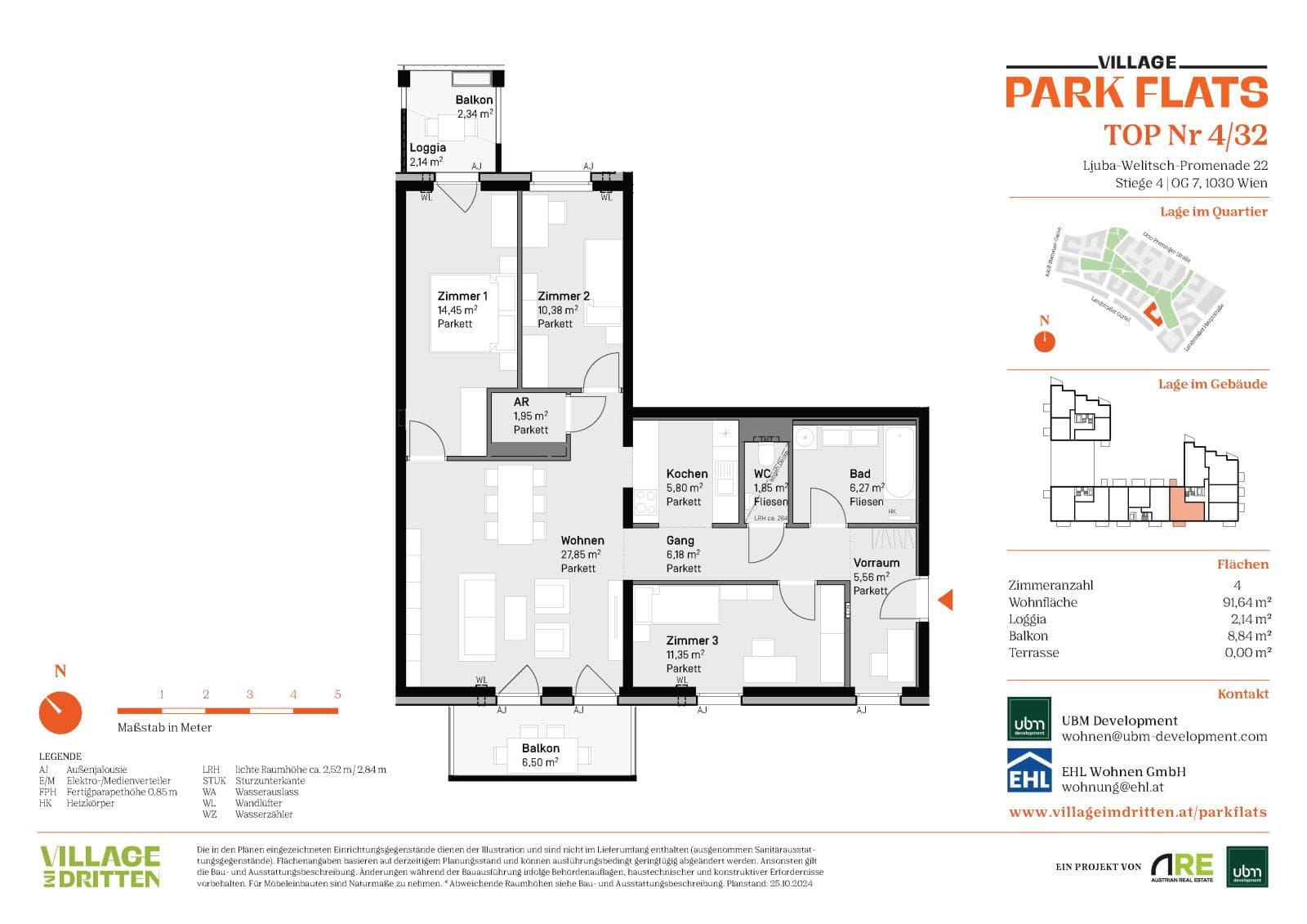 Grundriss Top 4/32 — Park Flats — 4 Zimmer — 91,6 m² — 7th floor — Grundriss 2/2