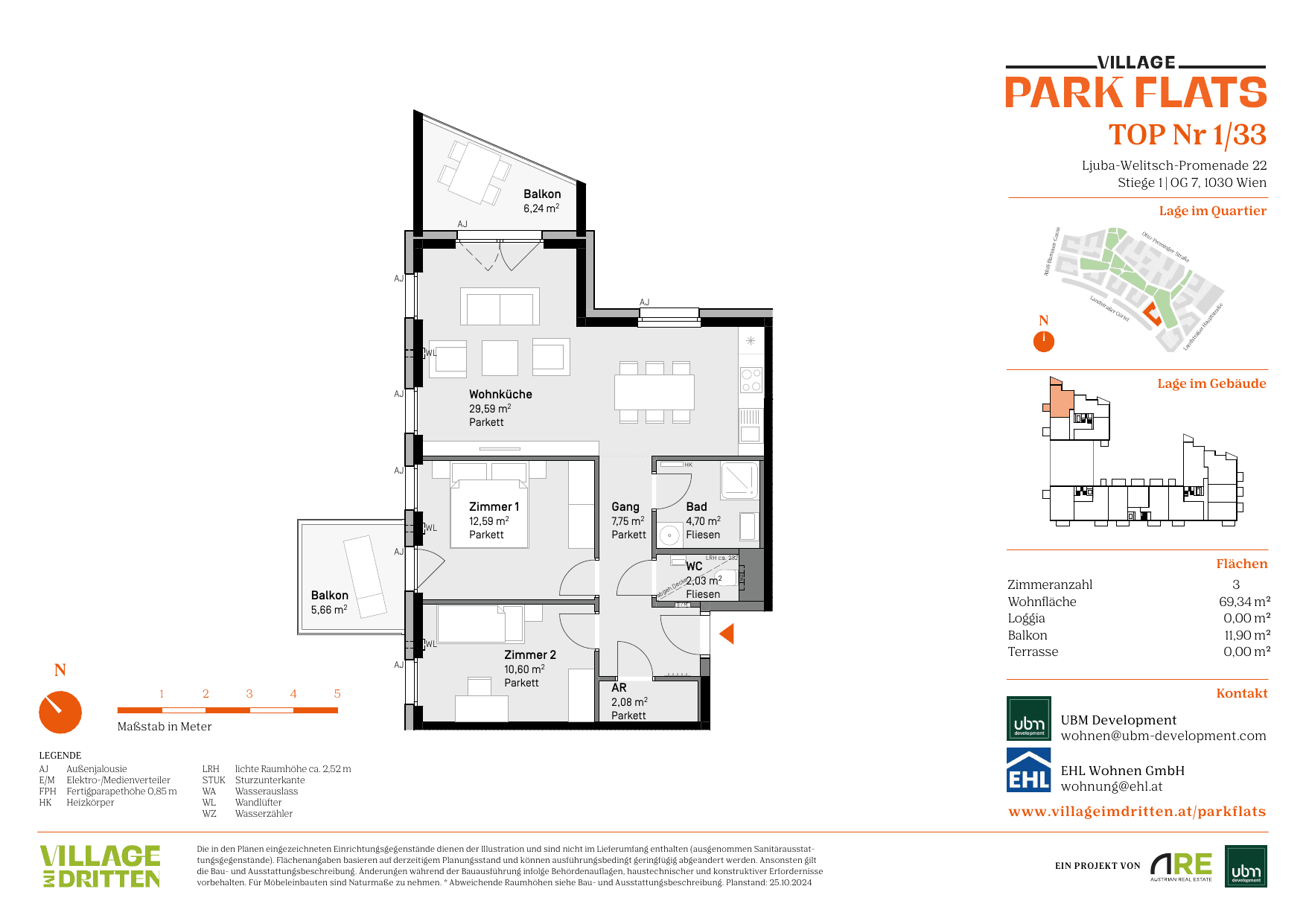 Grundriss Top 1/33 — Park Flats — 3 Zimmer — 69,3 m² — 7th floor
