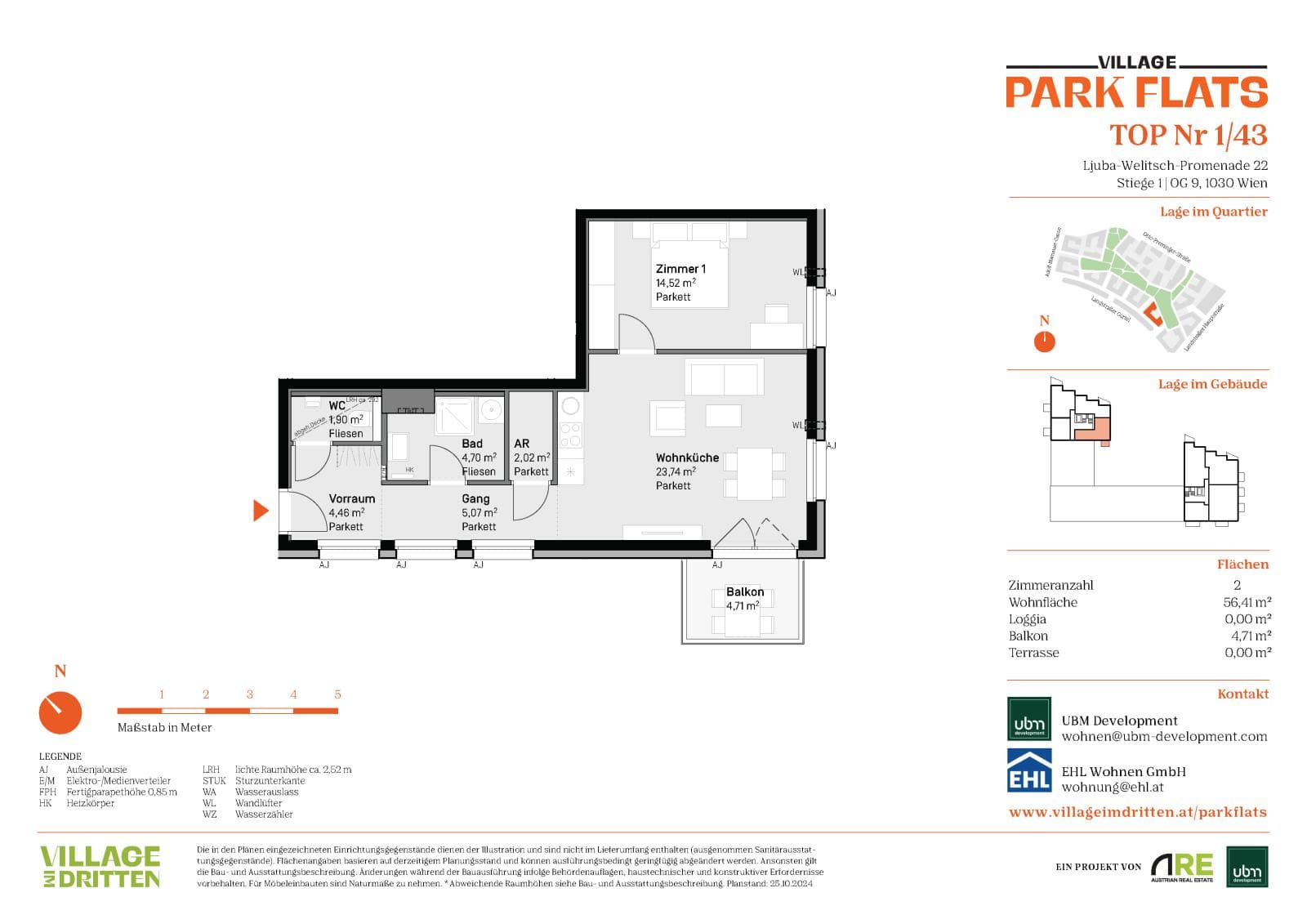 Grundriss Top 1/43 — Park Flats — 2 Zimmer — 56,4 m² — 9th floor — Grundriss 2/2