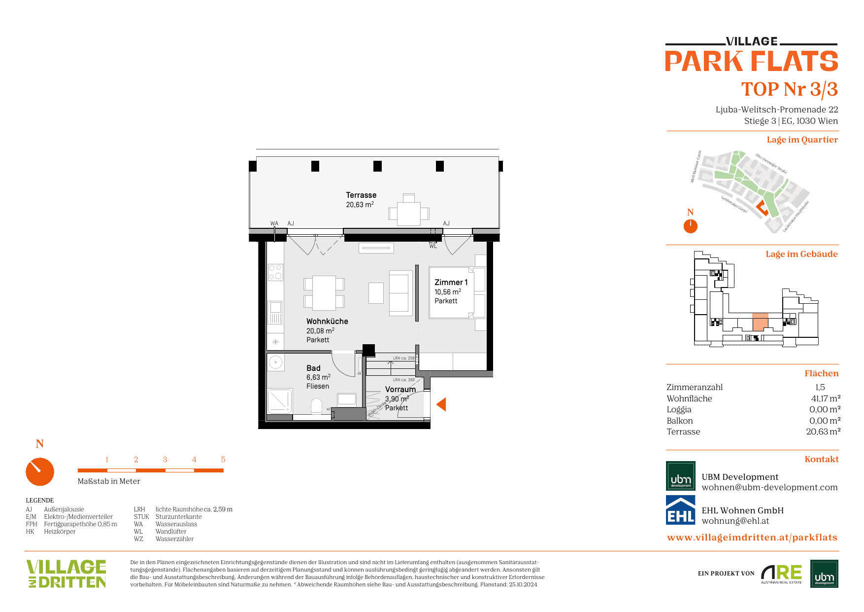 Grundriss Top 3/03 — Park Flats — 1.5 Zimmer — 41,2 m² — Ground floor — Grundriss 1/2