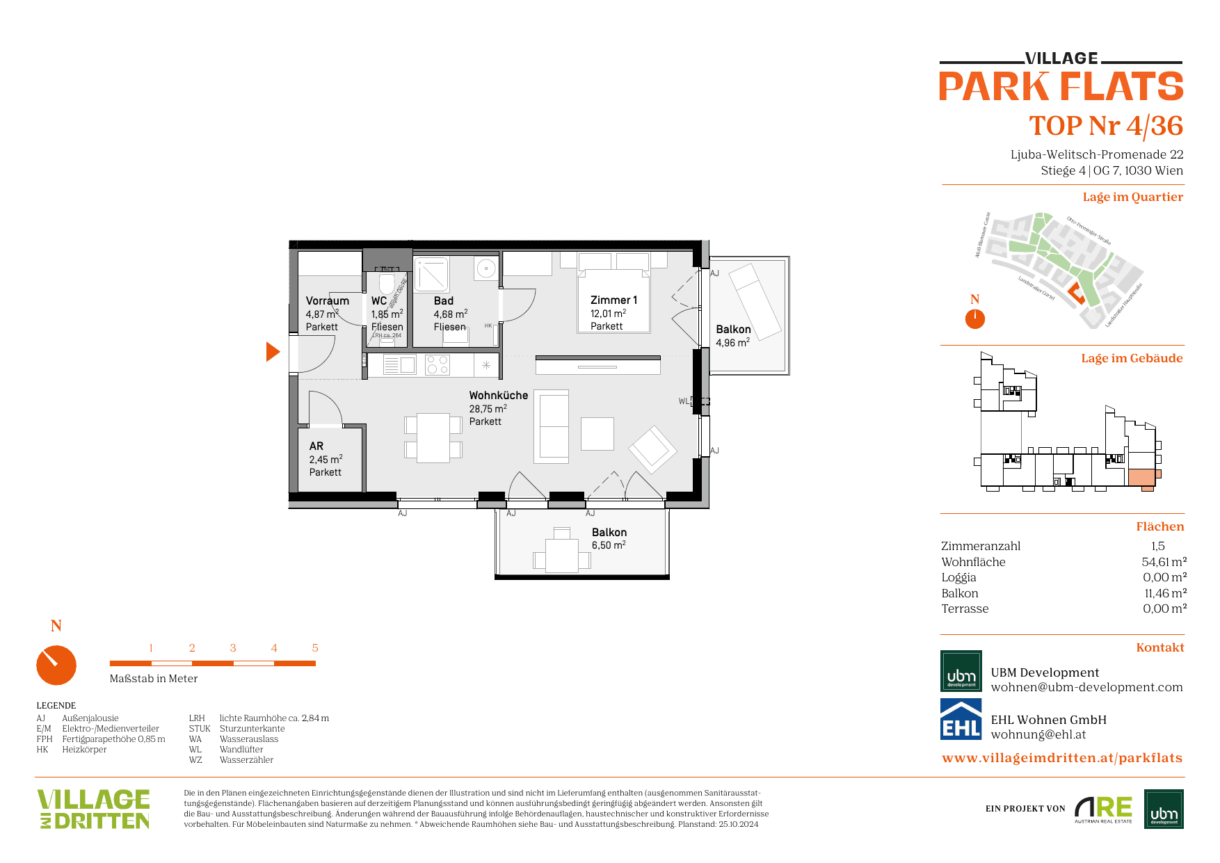 Grundriss Top 4/36 — Park Flats — 1.5 Zimmer — 54,6 m² — 7th floor — Grundriss 1/2