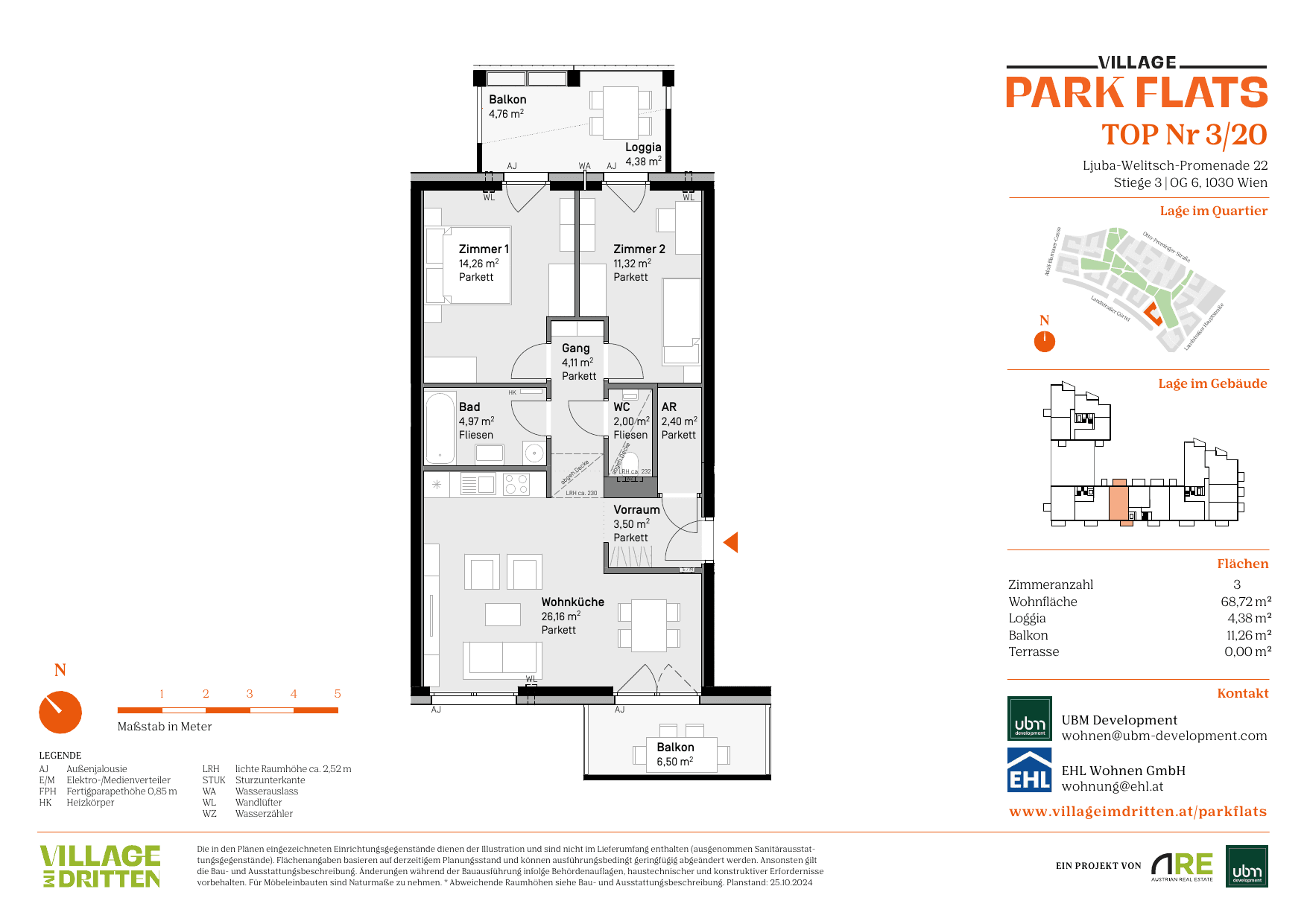 Grundriss Top 3/20 — Park Flats — 3 Zimmer — 68,7 m² — 6th floor