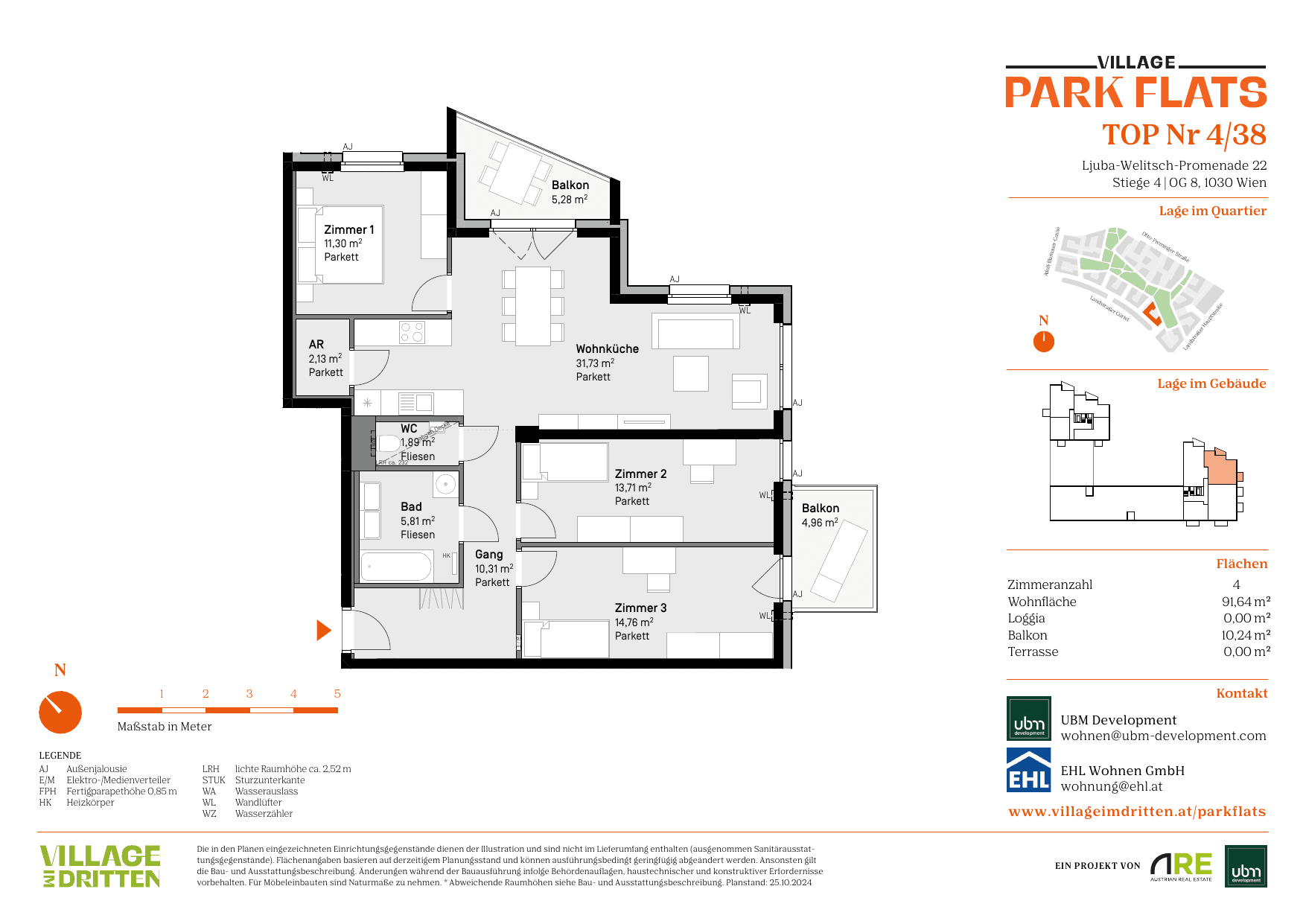 Grundriss Top 4/38 — Park Flats — 4 Zimmer — 91,6 m² — 8th floor — Grundriss 1/2