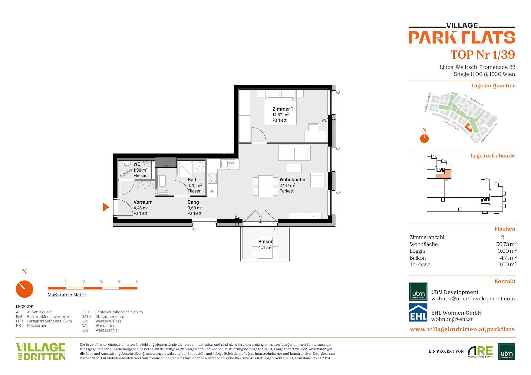 Grundriss Top 1/39 — Park Flats — 2 Zimmer — 56,7 m² — 8th floor — Grundriss 1/2