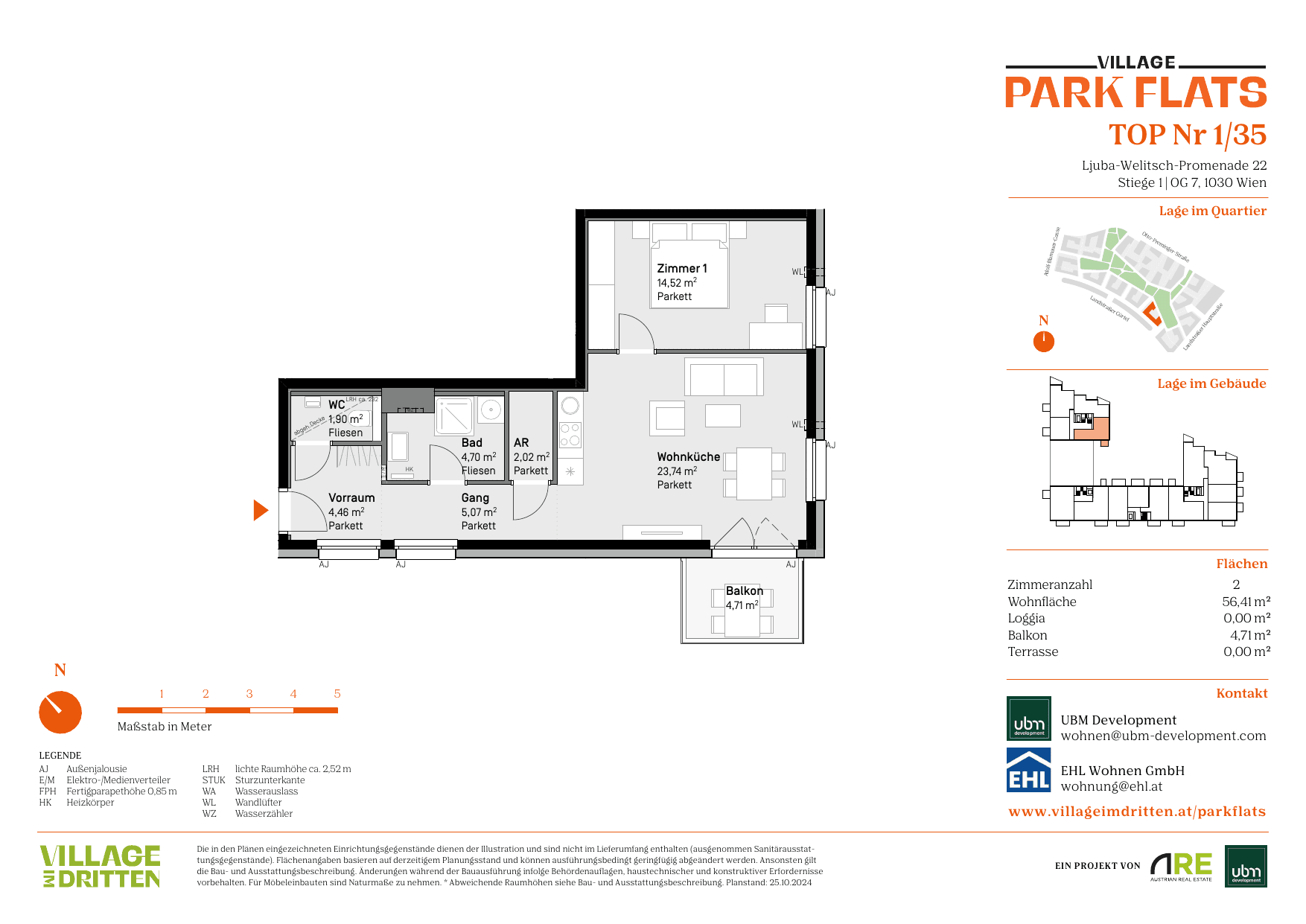 Grundriss Top 1/35 — Park Flats — 2 Zimmer — 56,4 m² — 7th floor — Grundriss 1/2