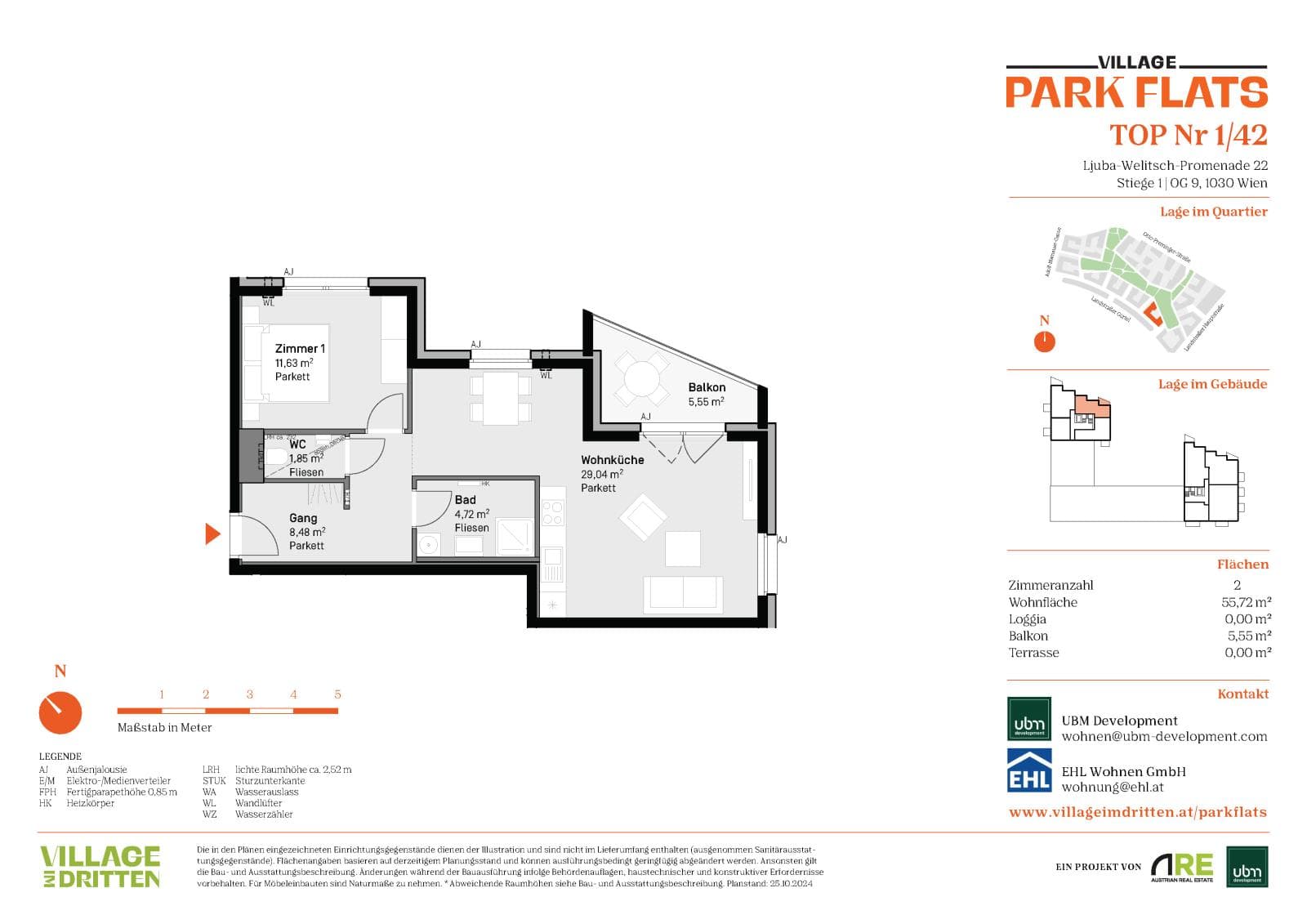 Grundriss Top 1/42 — Park Flats — 2 Zimmer — 55,7 m² — 9th floor