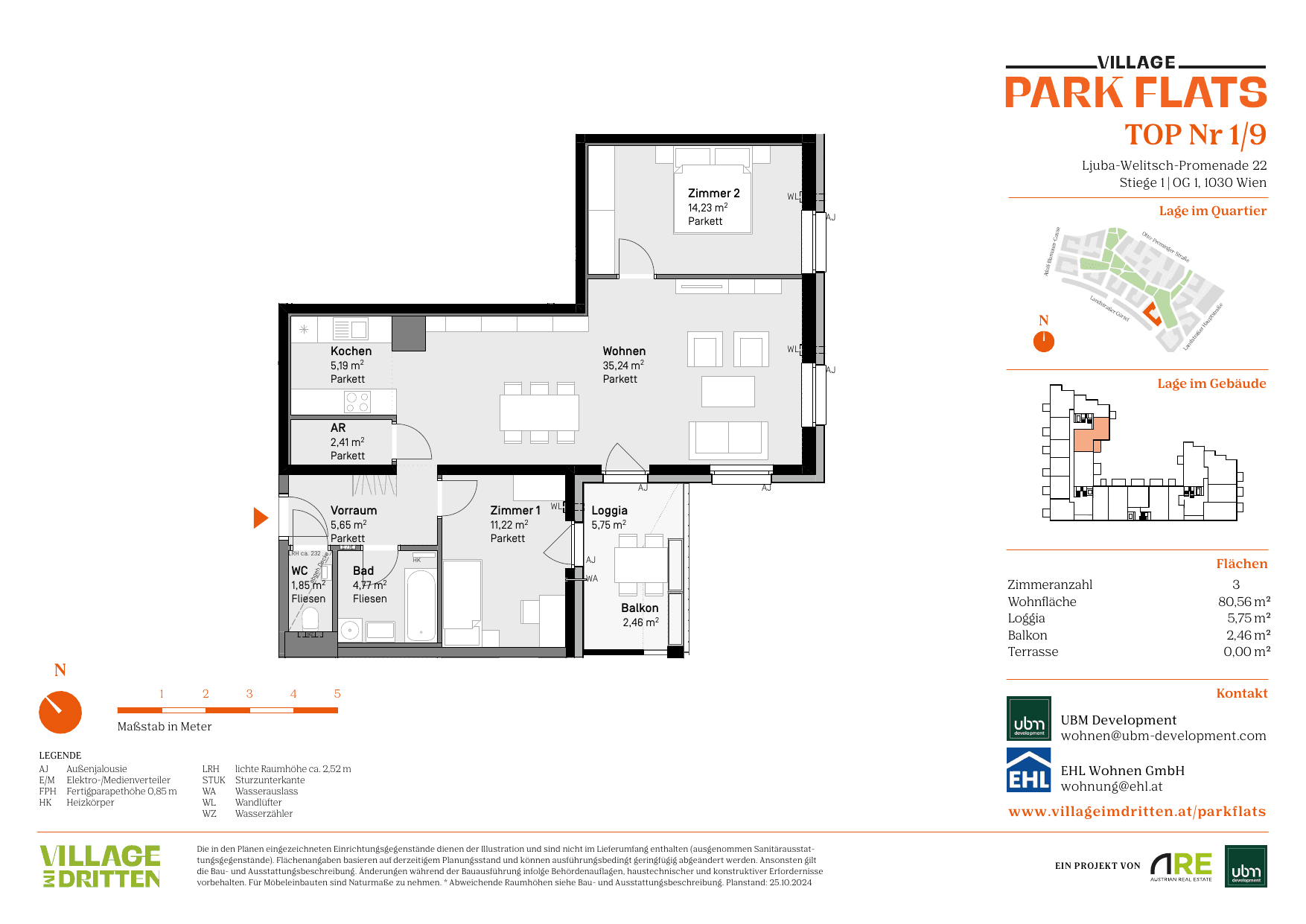 Grundriss Top 1/09 — Park Flats — 3 Zimmer — 80,6 m² — 1st floor