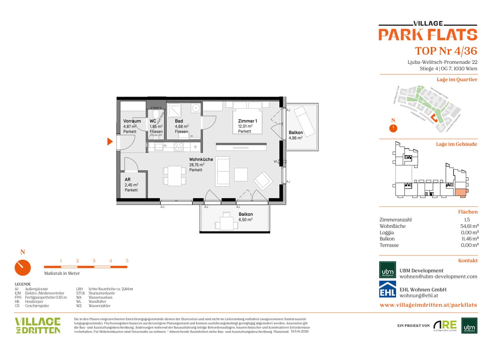 Grundriss Top 4/36 — Park Flats — 1.5 Zimmer — 54,6 m² — 7th floor — Grundriss 2/2
