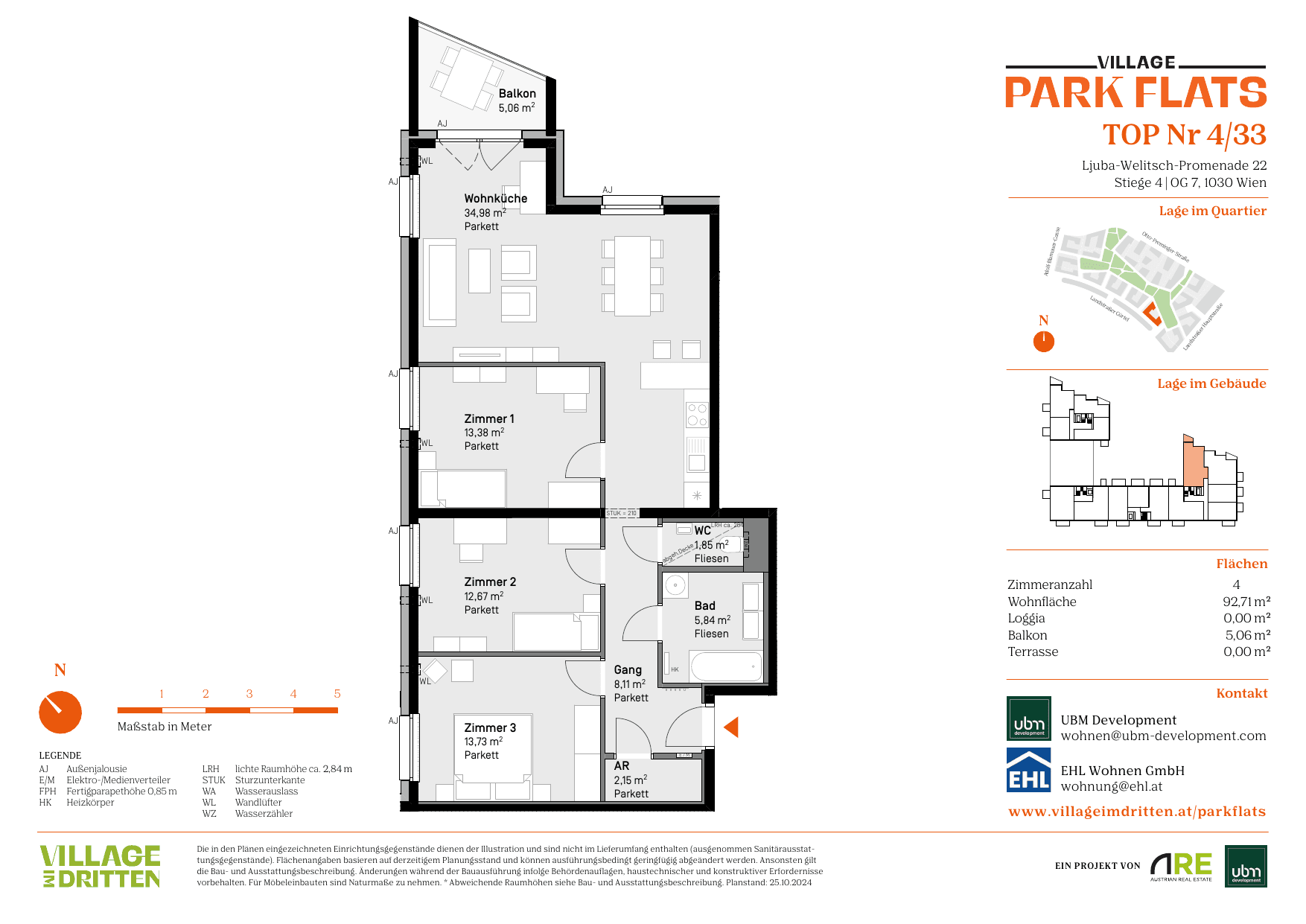 Grundriss Top 4/33 — Park Flats — 4 Zimmer — 92,7 m² — 7th floor — Grundriss 1/2