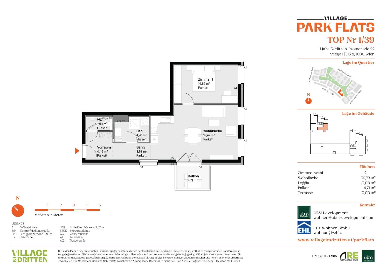 Grundriss Top 1/39 — Park Flats — 2 Zimmer — 56,7 m² — 8th floor — Grundriss 2/2