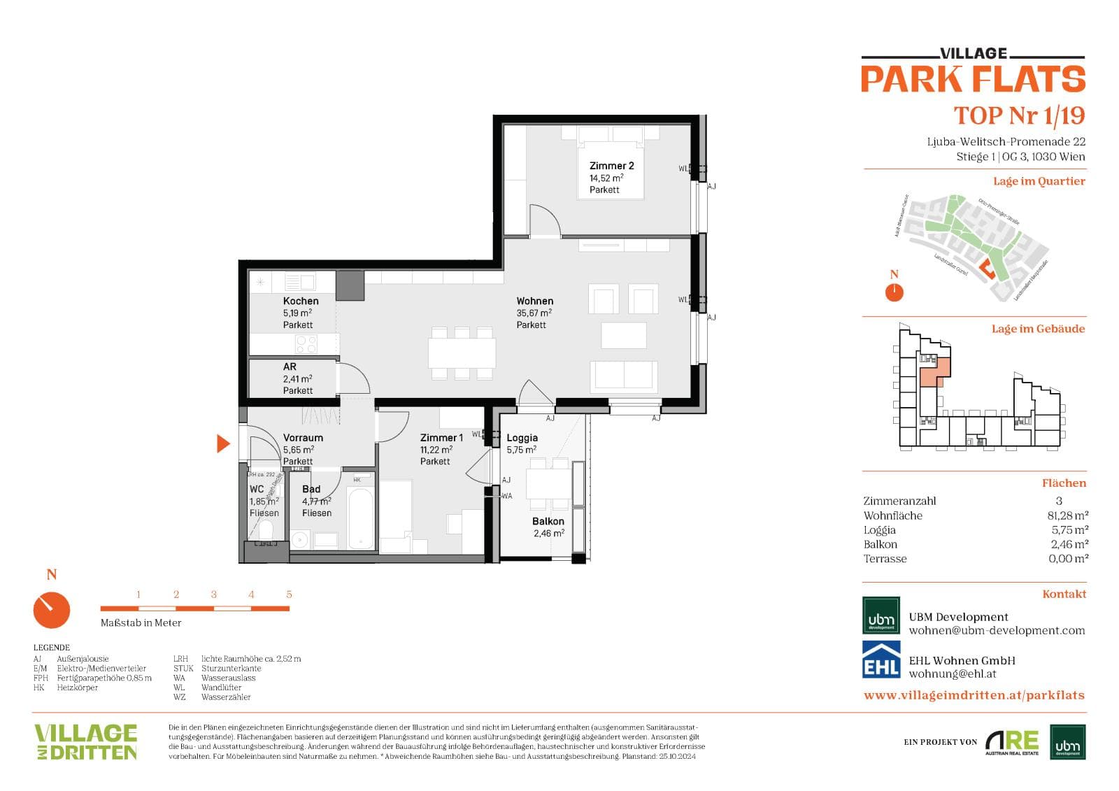 Grundriss Top 1/19 — Park Flats — 3 Zimmer — 81,3 m² — 3rd floor