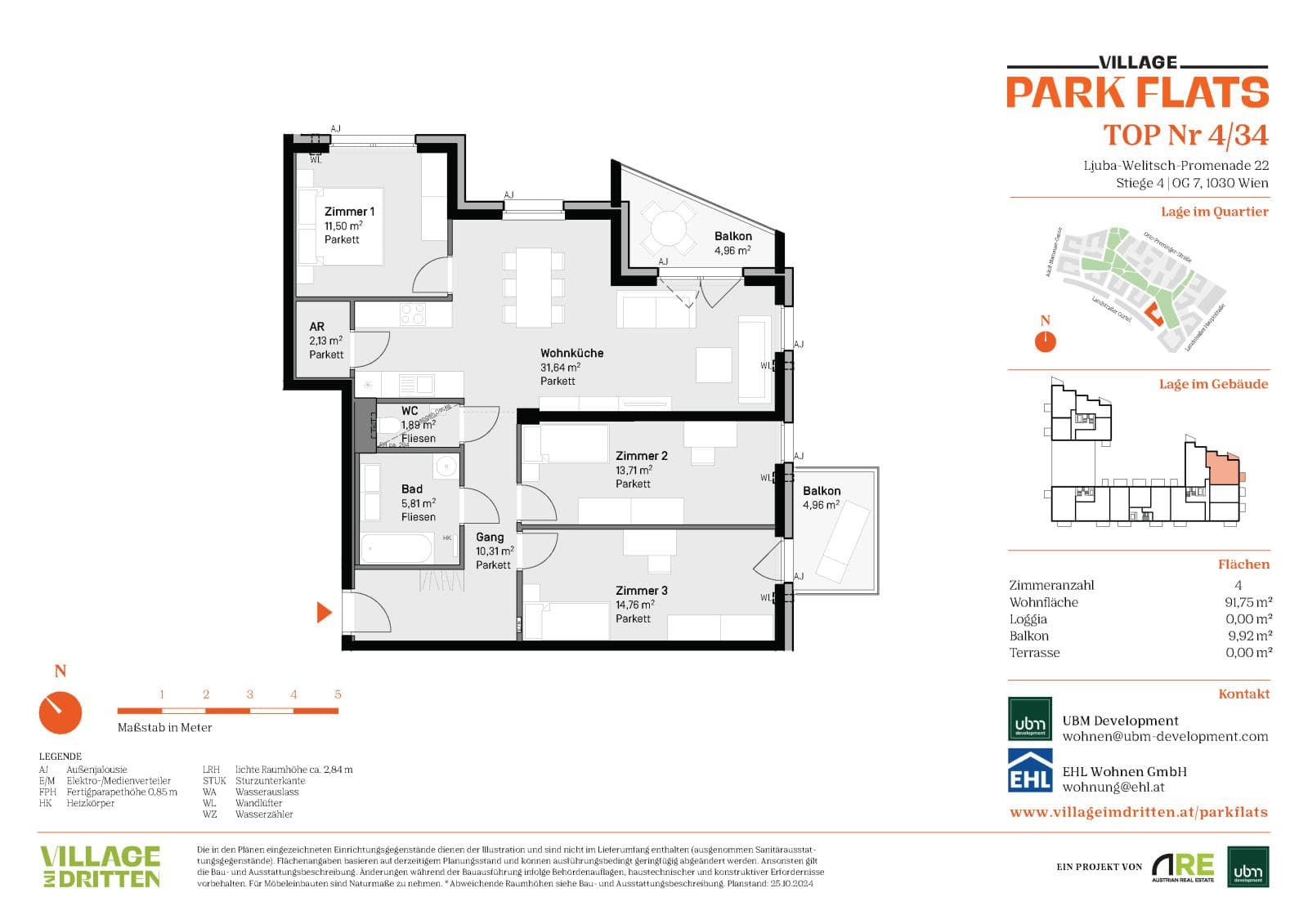 Grundriss Top 4/34 — Park Flats — 4 Zimmer — 91,8 m² — 7th floor — Grundriss 2/2