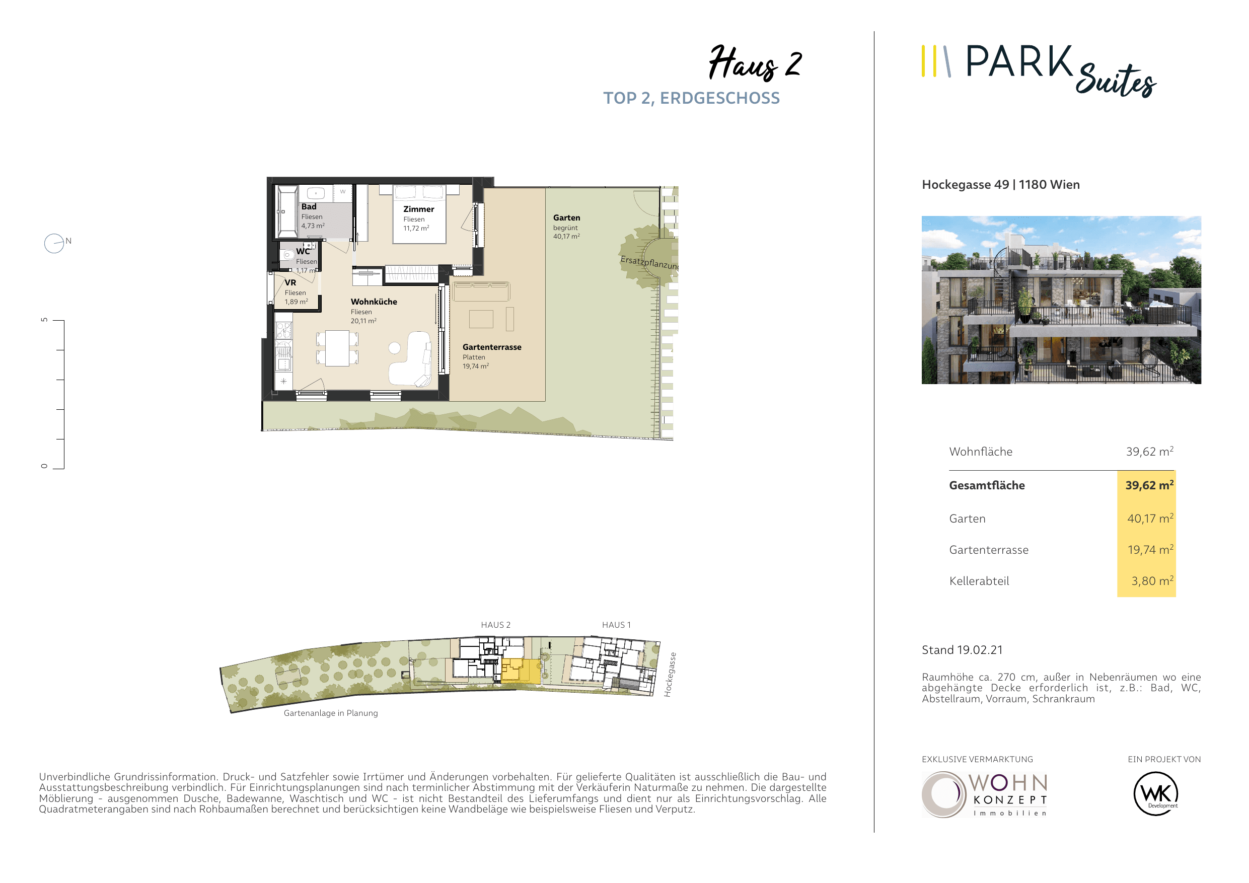 Grundriss Top 02/02 — Park Suites — 2 Zimmer — 39,6 m² — Ground floor — Garten