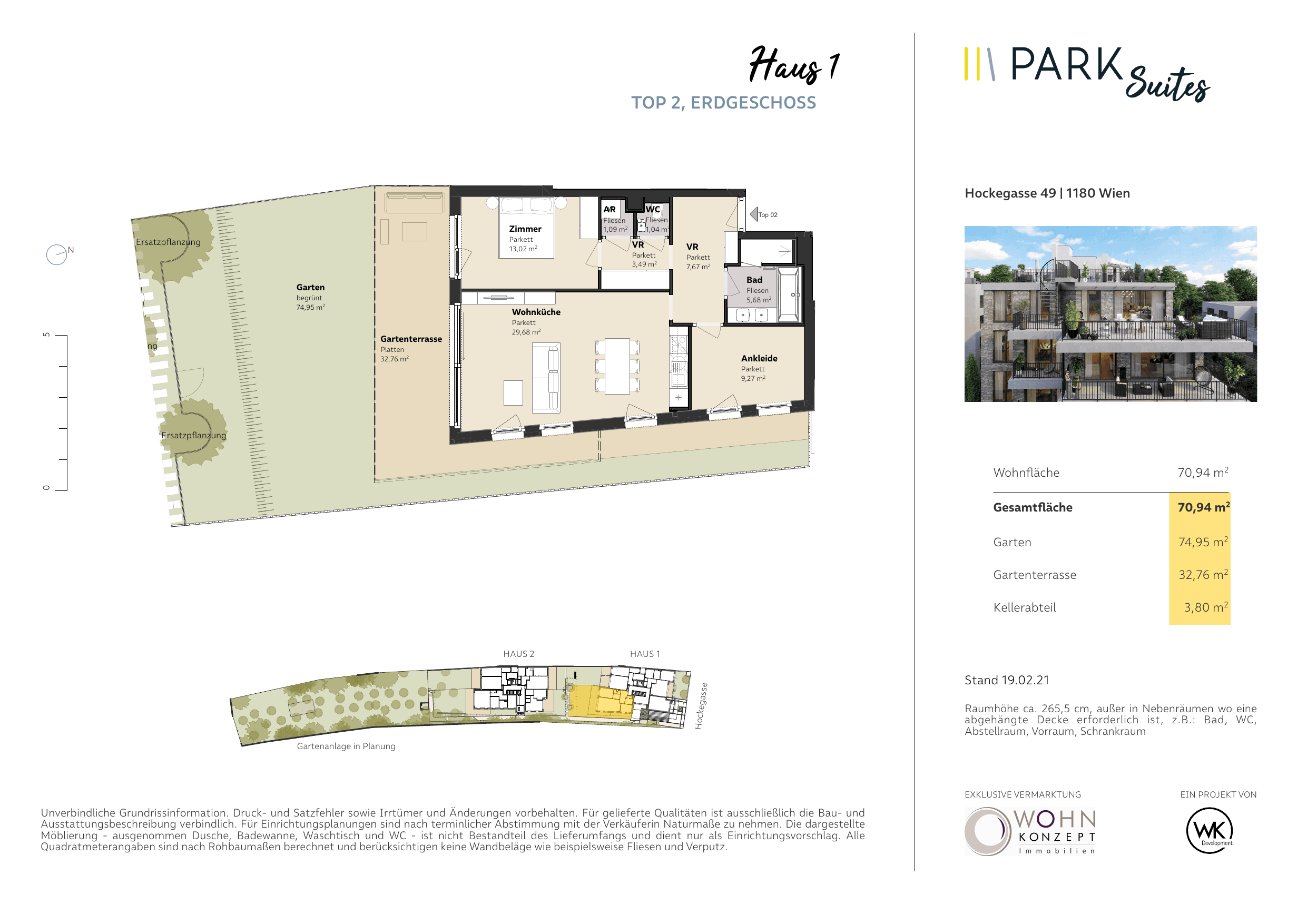 Grundriss Top 01/02 — Park Suites — 3 Zimmer — 70,9 m² — Ground floor — Garten