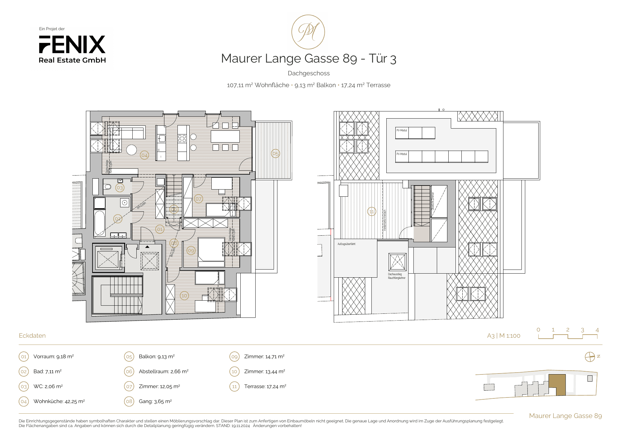 Grundriss Top 3 — Parkgarten Mauer — 4 Zimmer — 107 m² — Attic floor — Fernsicht, Stadt, Umland