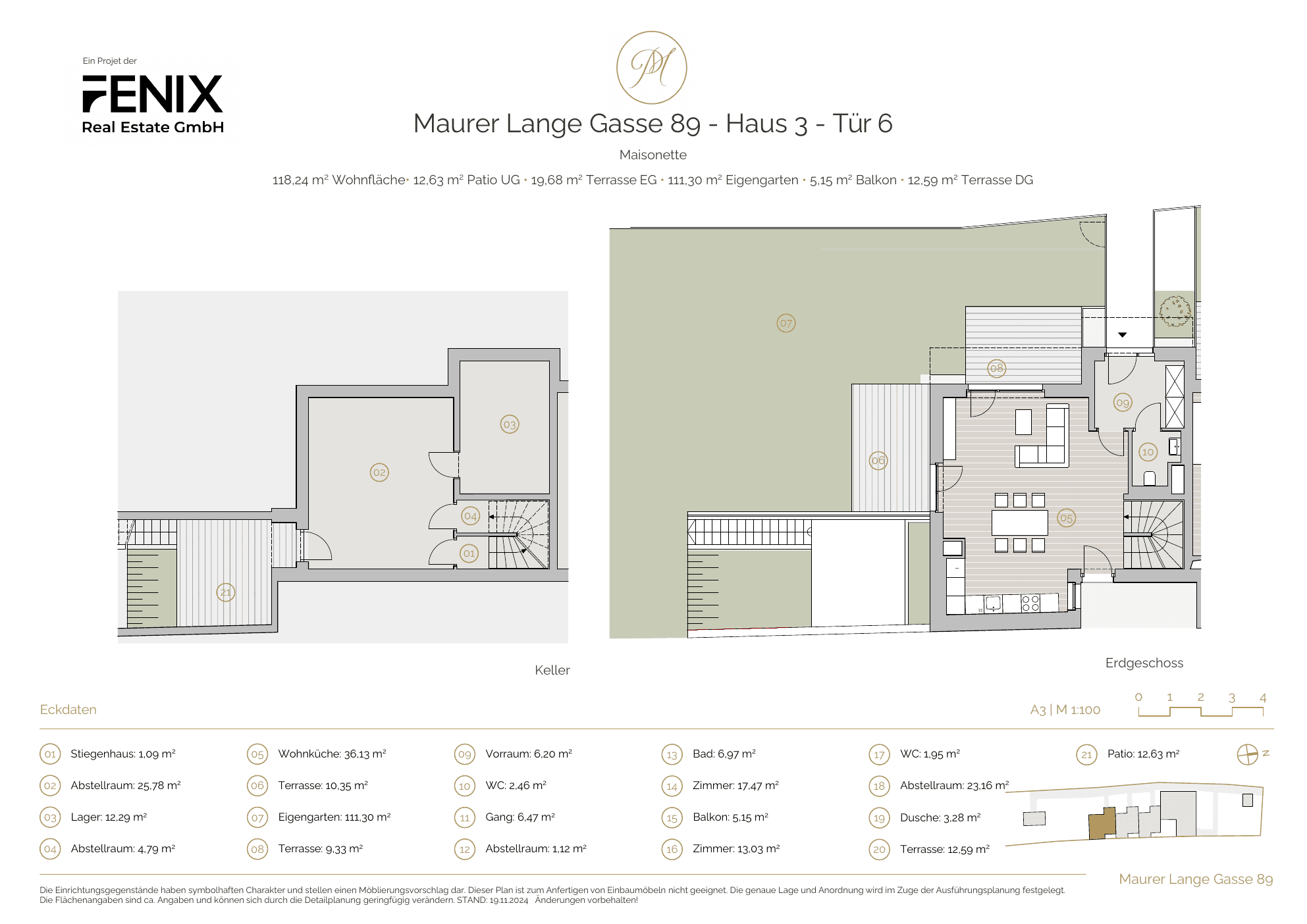 Grundriss Top 6 — Parkgarten Mauer — 4 Zimmer — 118 m² — Basement / Ground floor / 1st floor / Attic floor — Garten — Grundriss 1/2