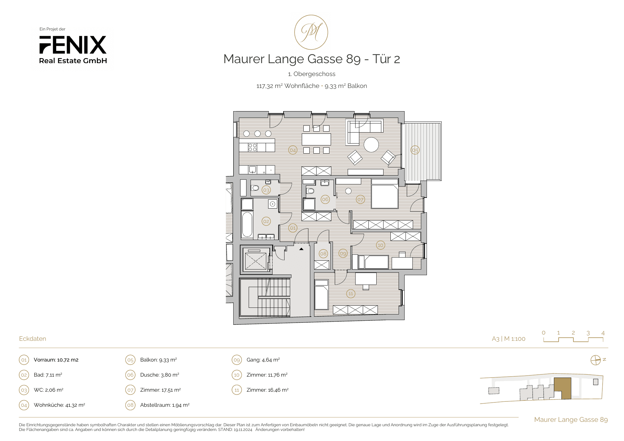 Grundriss Top 2 — Parkgarten Mauer — 4 Zimmer — 117 m² — 1st floor — Garten, Innenhof