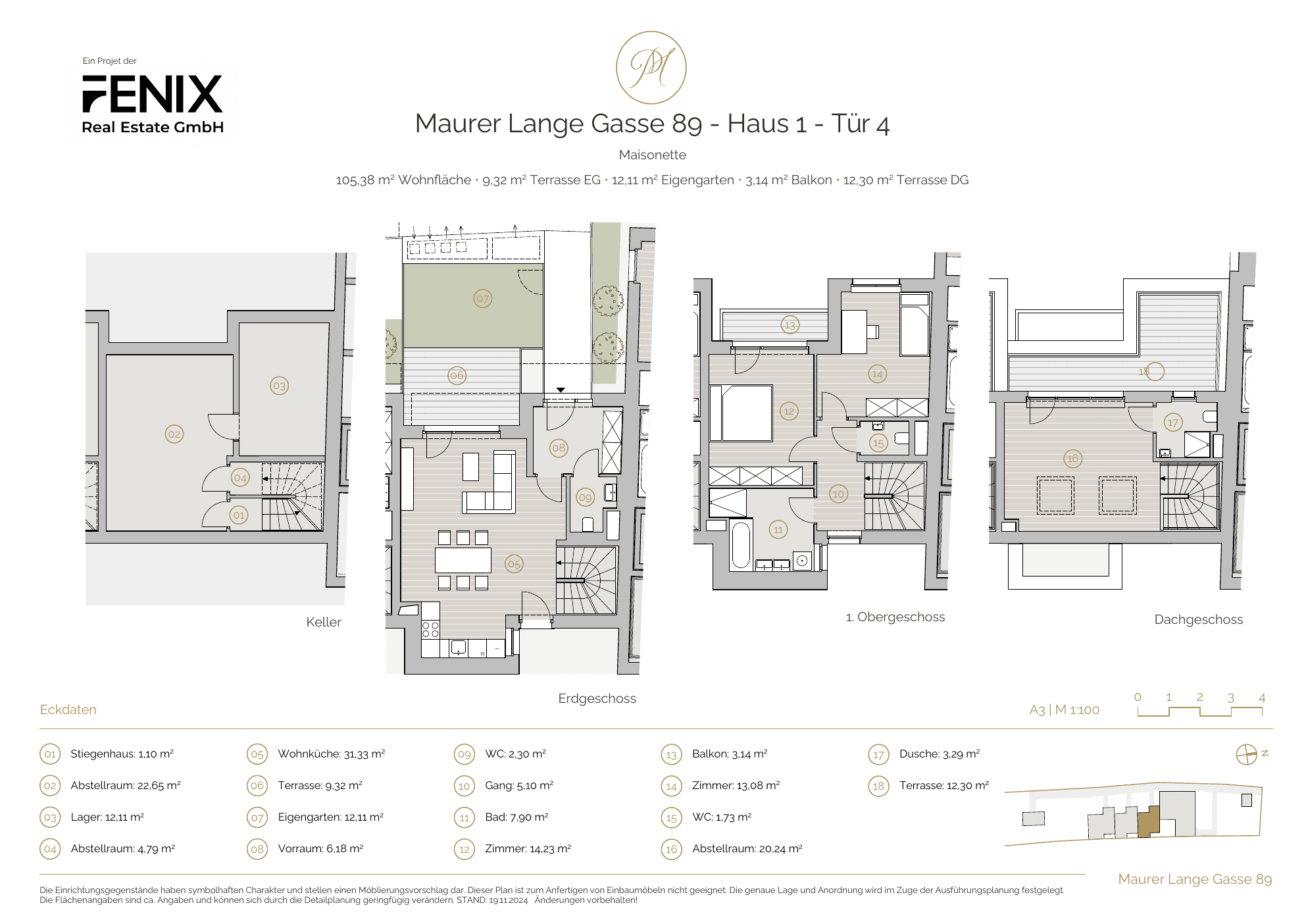 Grundriss Top 4 — Parkgarten Mauer — 4 Zimmer — 105 m² — Basement / Ground floor / 1st floor / Attic floor — Garten