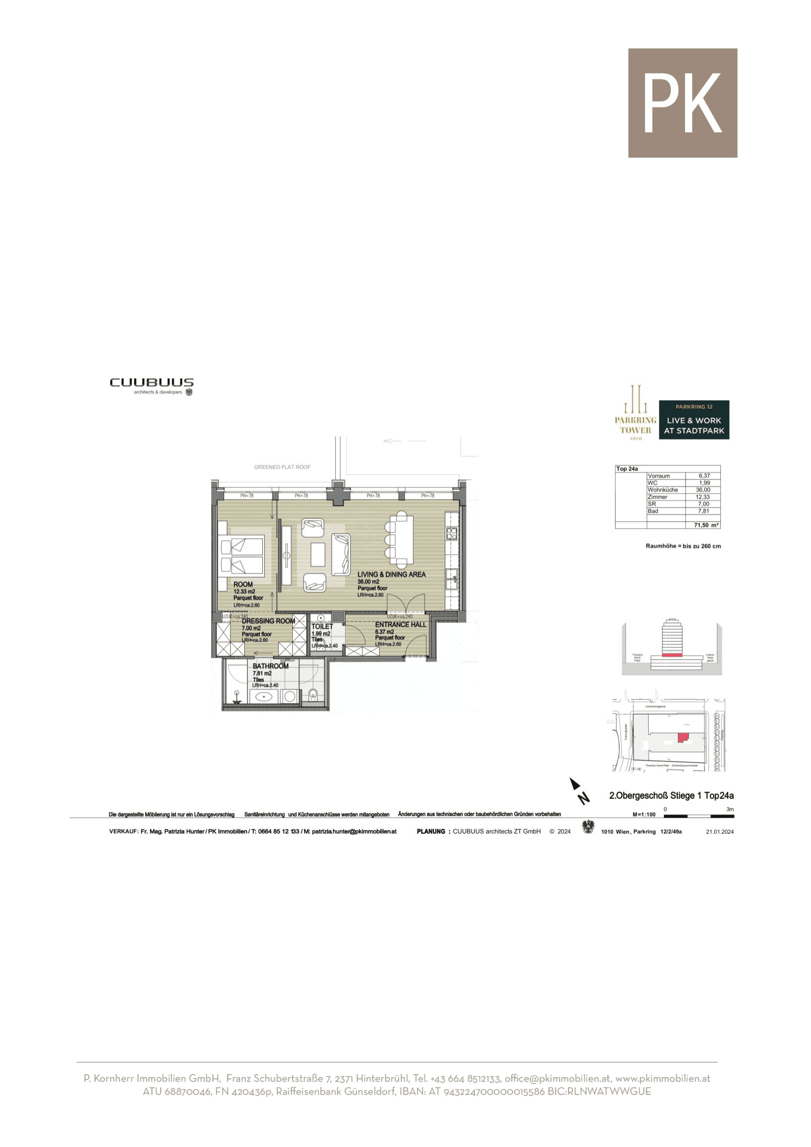 Grundriss Top 24a — ParkringTower — 2 Zimmer — 71 m² — 2. OG