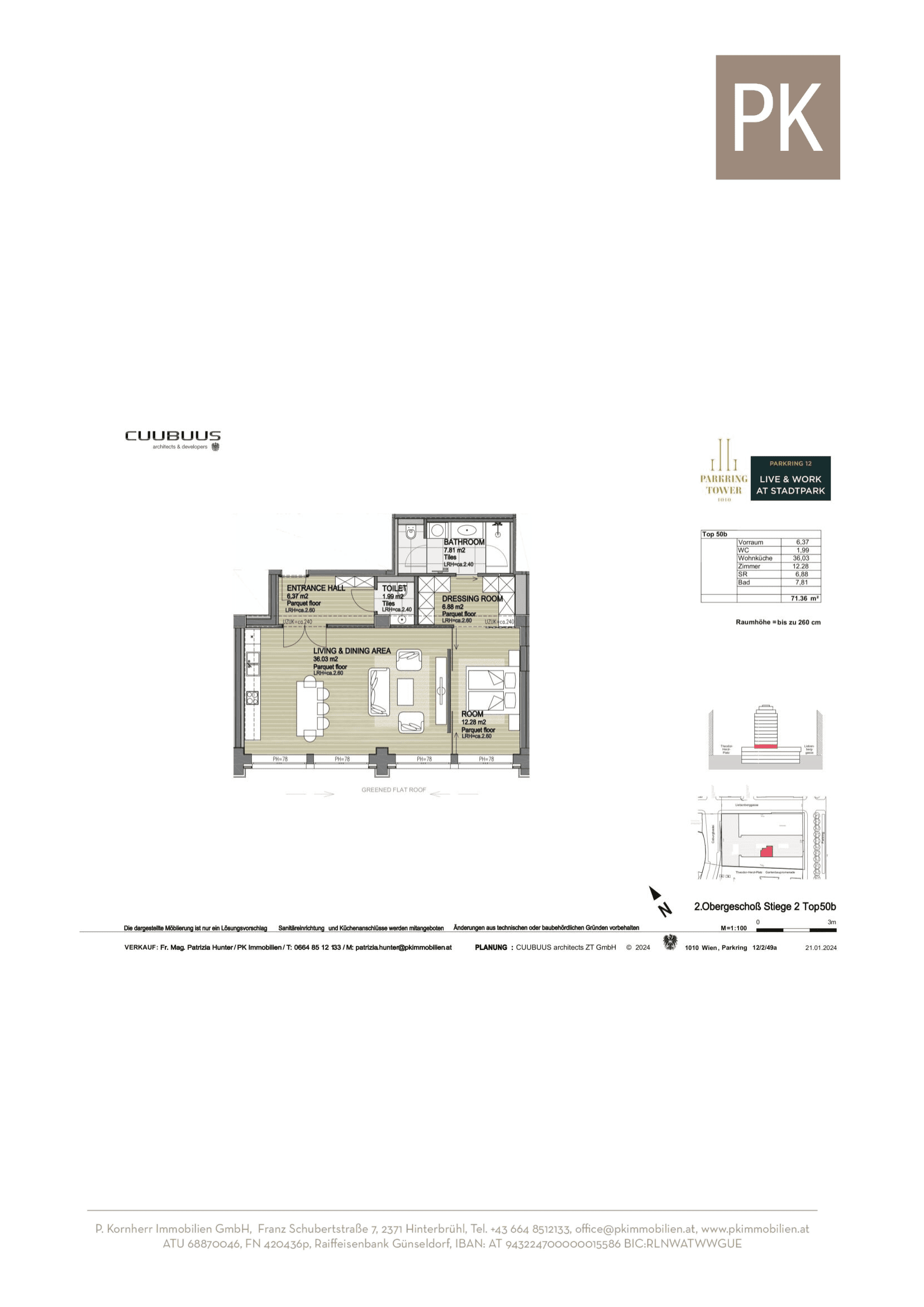 Grundriss Top 50b — ParkringTower — 2 Zimmer — 71 m² — 2. OG