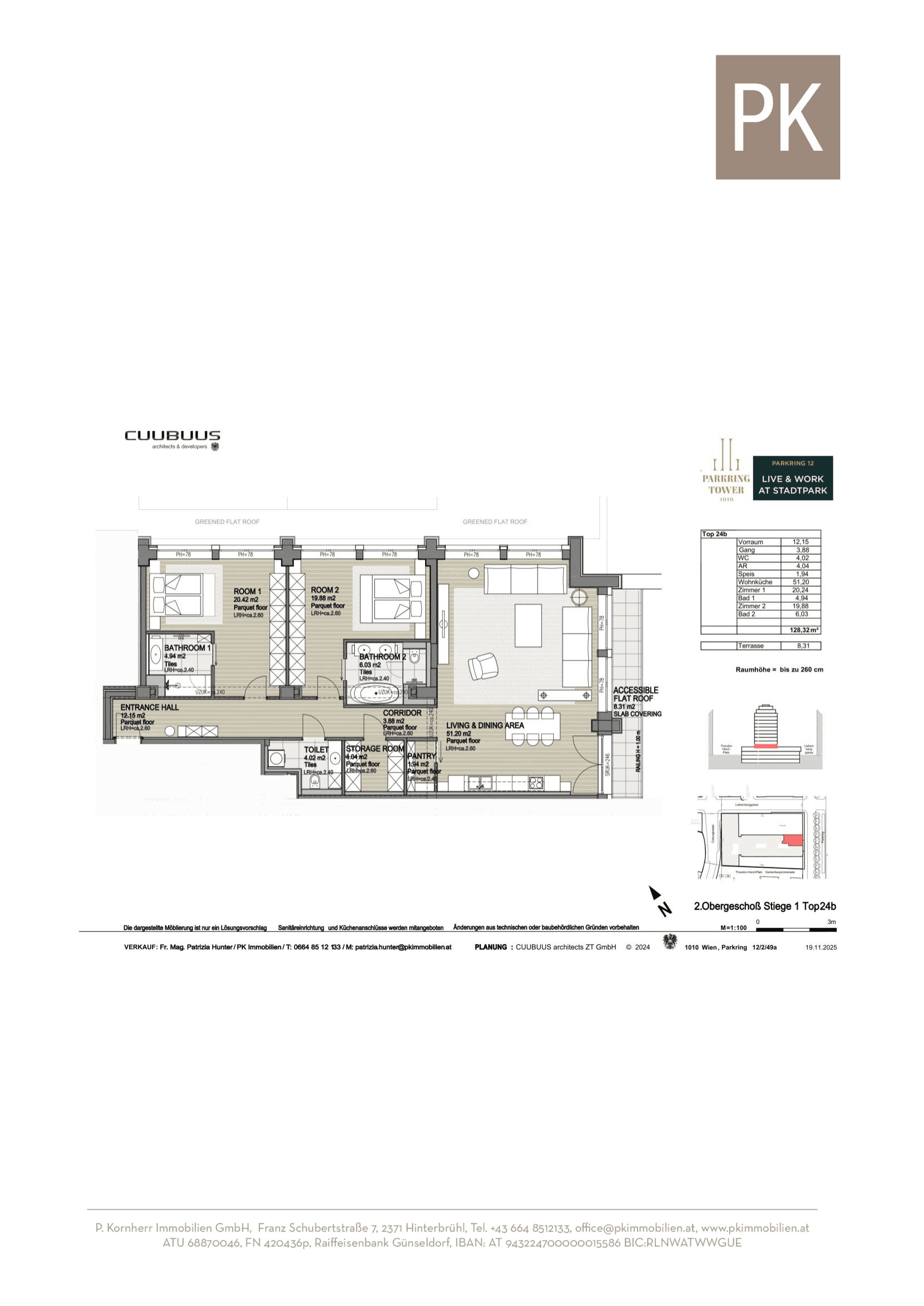 Grundriss Top 24b — ParkringTower — 3 Zimmer — 130 m² — 2. OG