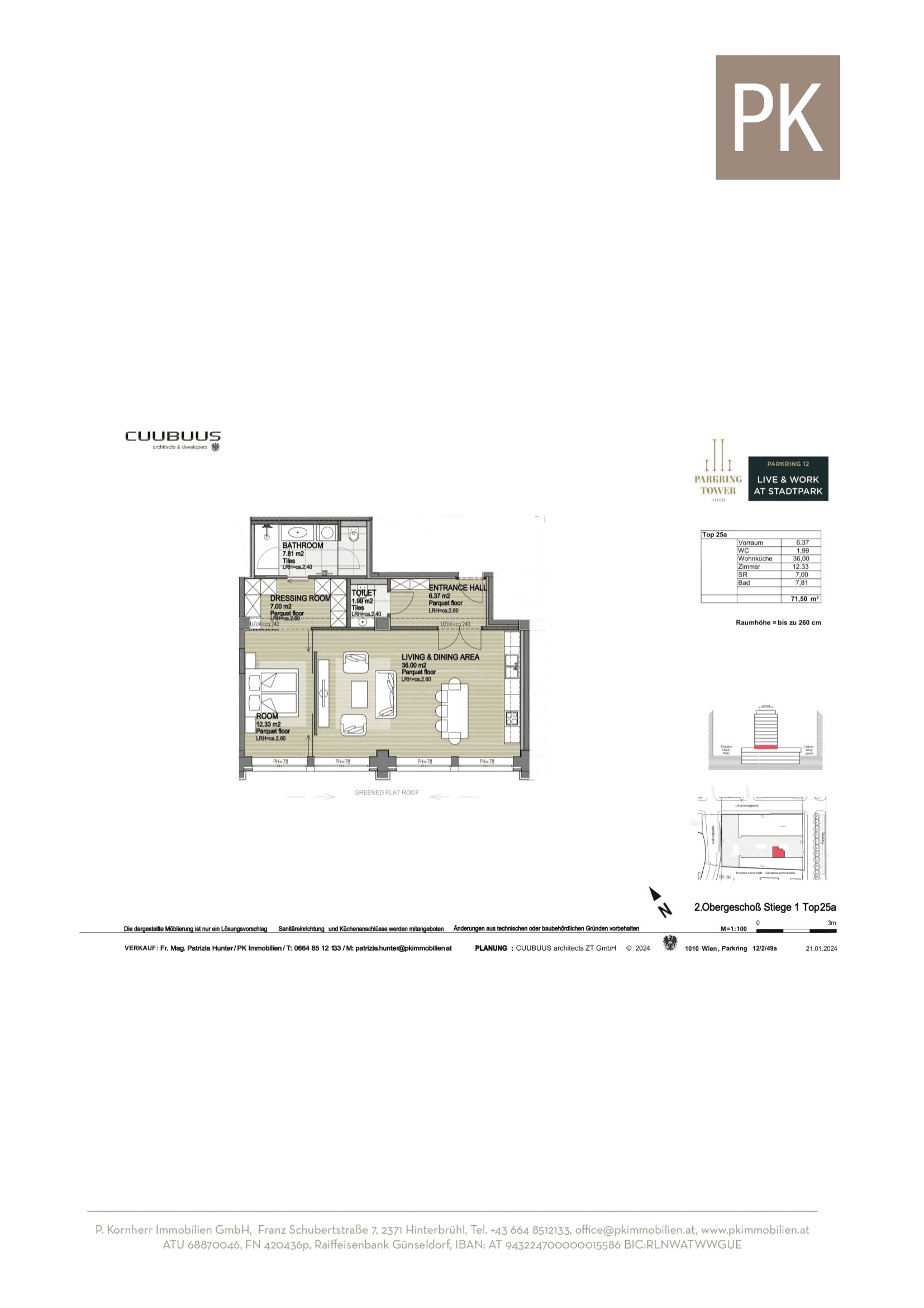 Grundriss Top 25a — ParkringTower — 2 Zimmer — 71 m² — 2. OG