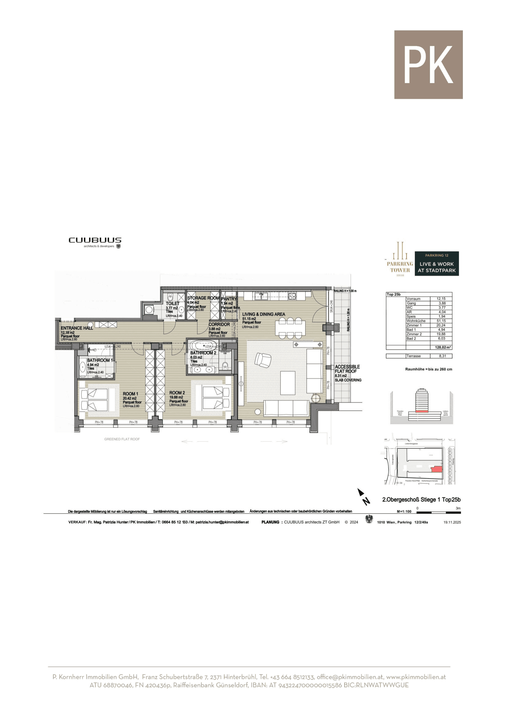 Grundriss Top 25b — ParkringTower — 3 Zimmer — 130 m² — 2. OG