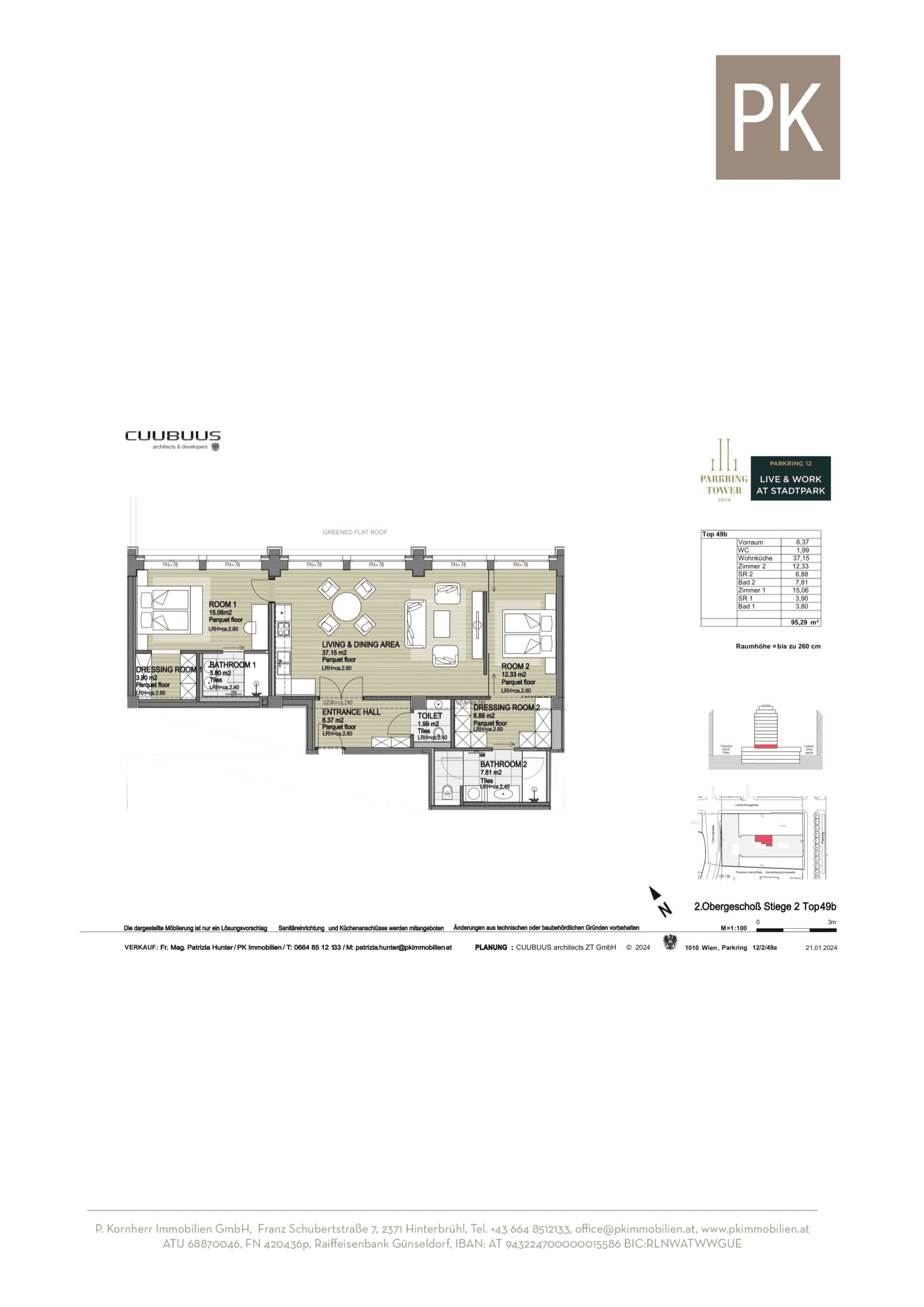 Floorplan Top 49b — ParkringTower — 3 Rooms — 95 m² — 2. OG