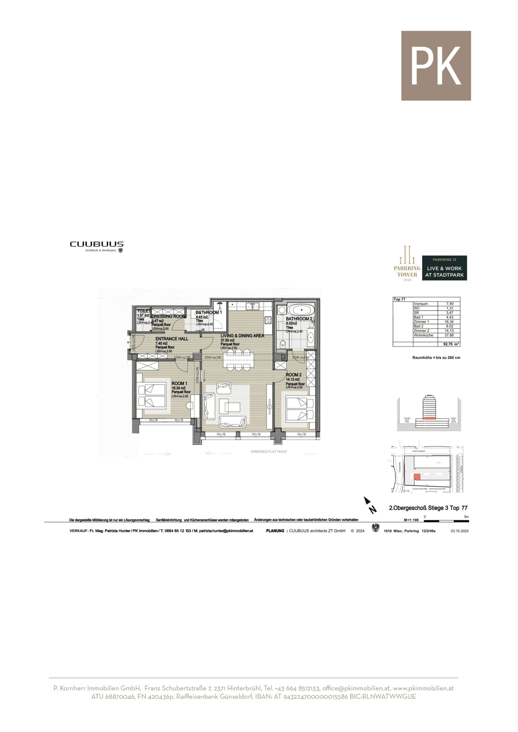 Floorplan Top 77 — ParkringTower — 3 Rooms — 93 m² — 2. OG