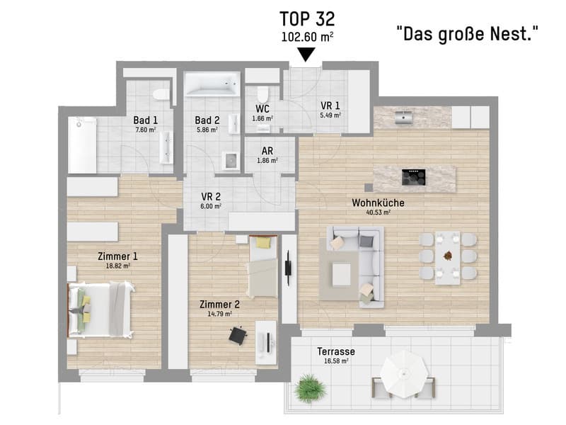 Grundriss Top 32 — Pastorstraße 19A — 3 Zimmer — 102,6 m² — 1st attic floor — Grundriss 1/2