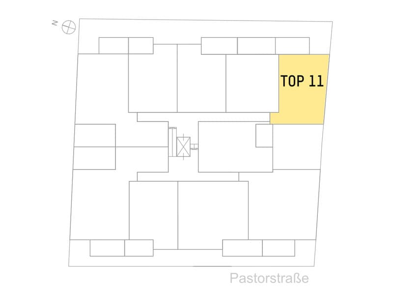 Grundriss Top 11 — Pastorstraße 19A — 2 Zimmer — 61,3 m² — 1st floor — Grundriss 2/2