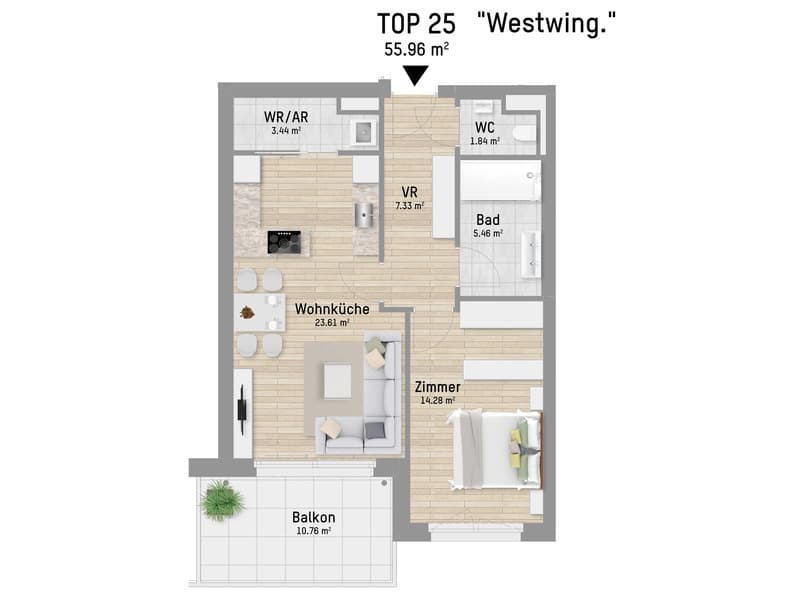 Grundriss Top 25 — Pastorstraße 19A — 3 Zimmer — 55,8 m² — 2nd floor — Grundriss 1/2