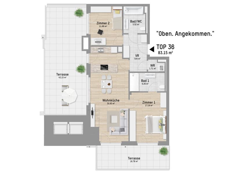 Grundriss Top 36 — Pastorstraße 19A — 3 Zimmer — 82,9 m² — 2nd attic floor — Grundriss 1/2