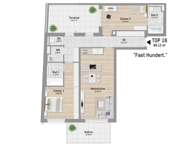 Grundriss Top 16 — Pastorstraße 19A — 3 Zimmer — 99,1 m² — 1st floor — Grundriss 1/2