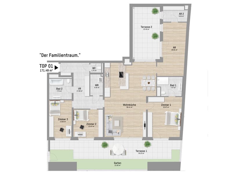 Grundriss Top 1 — Pastorstraße 19A — 5 Zimmer — 171,3 m² — Ground floor — Grundriss 1/2