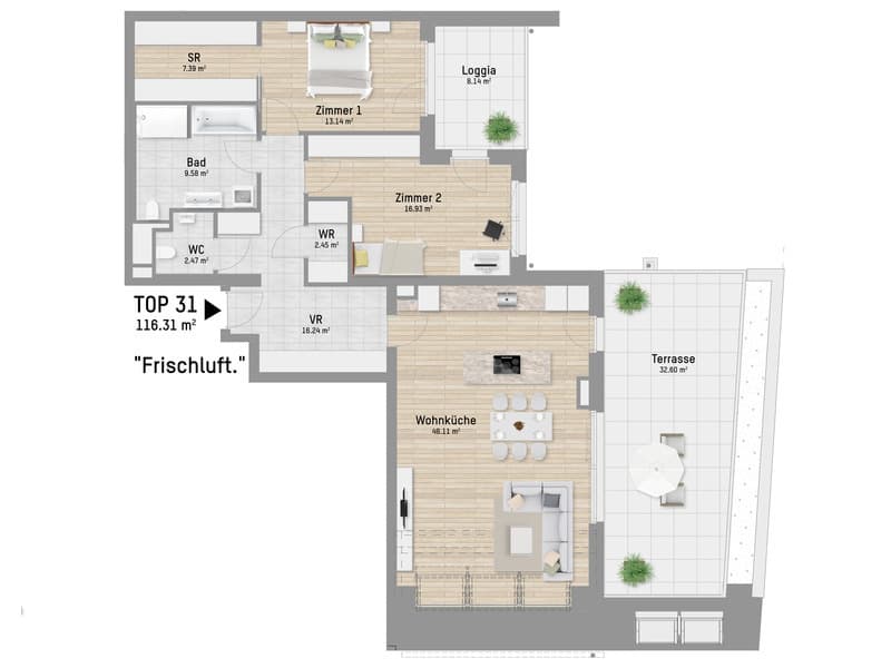 Grundriss Top 31 — Pastorstraße 19A — 3 Zimmer — 113,3 m² — 1st attic floor — Grundriss 1/2