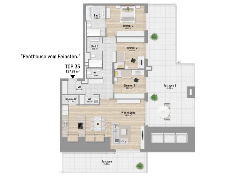Grundriss Top 35 — Pastorstraße 19A — 4 Zimmer — 127,9 m² — 2nd attic floor — Grundriss 1/2