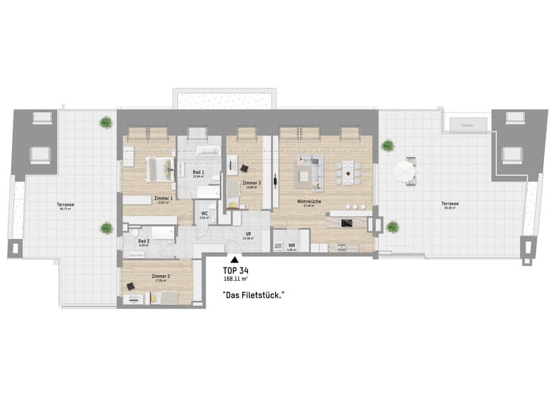 Grundriss Top 34 — Pastorstraße 19A — 4 Zimmer — 168,1 m² — 2nd attic floor — Grundriss 1/2