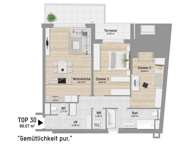 Grundriss Top 30 — Pastorstraße 19A — 3 Zimmer — 89,1 m² — 1st attic floor — Grundriss 1/2