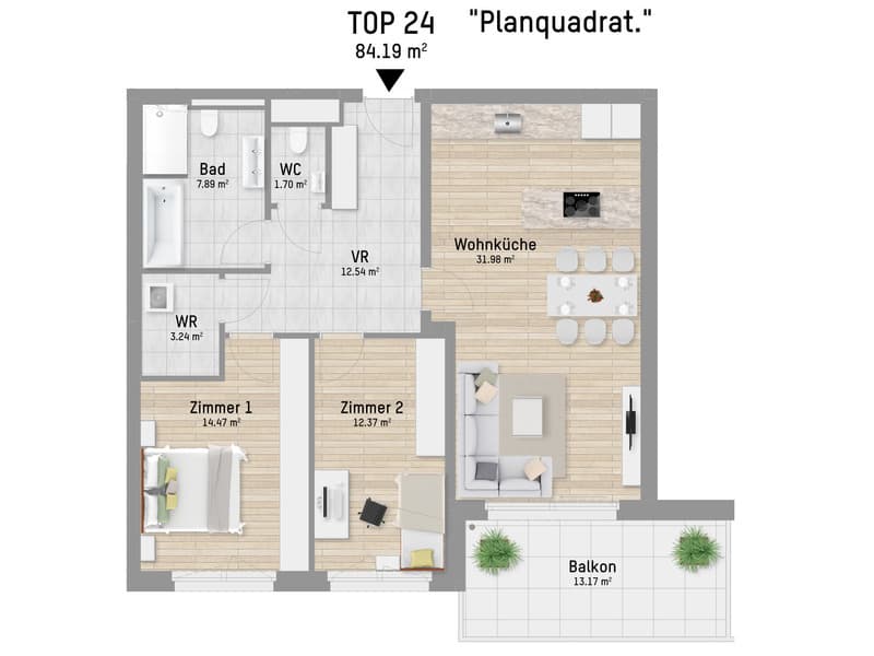Grundriss Top 24 — Pastorstraße 19A — 3 Zimmer — 84,2 m² — 2nd floor — Grundriss 1/2