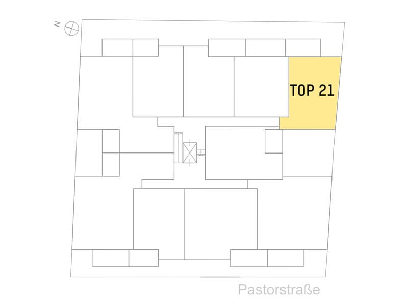 Grundriss Top 21 — Pastorstraße 19A — 2 Zimmer — 61 m² — 2nd floor — Grundriss 2/2